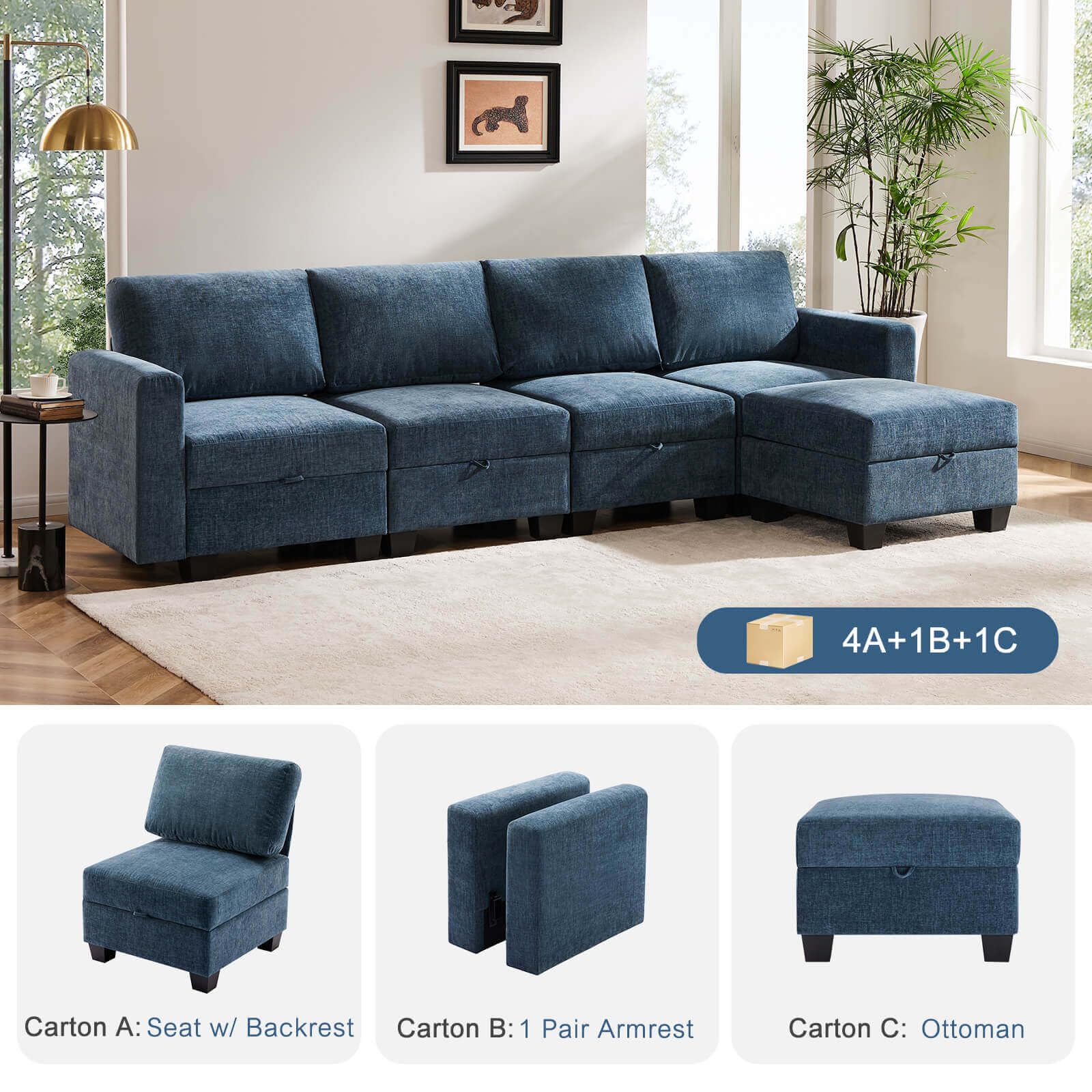 Luxury Modular Sectional Sofa w/Storage Seat, 118" U Shaped with Reversible Chaise EK HOME FURNITURE