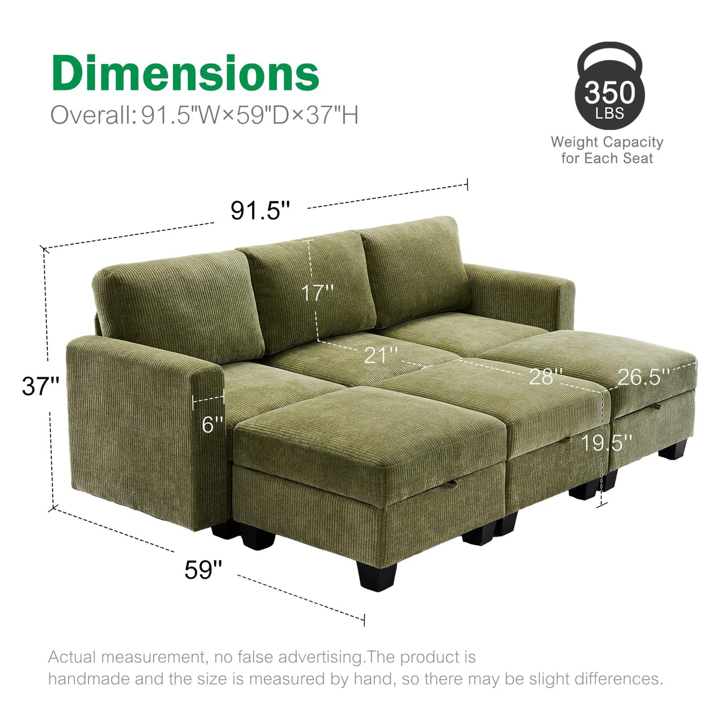 Luxury Modular Sectional Sofa w/Storage Seat, 118" U Shaped with Reversible Chaise EK HOME FURNITURE