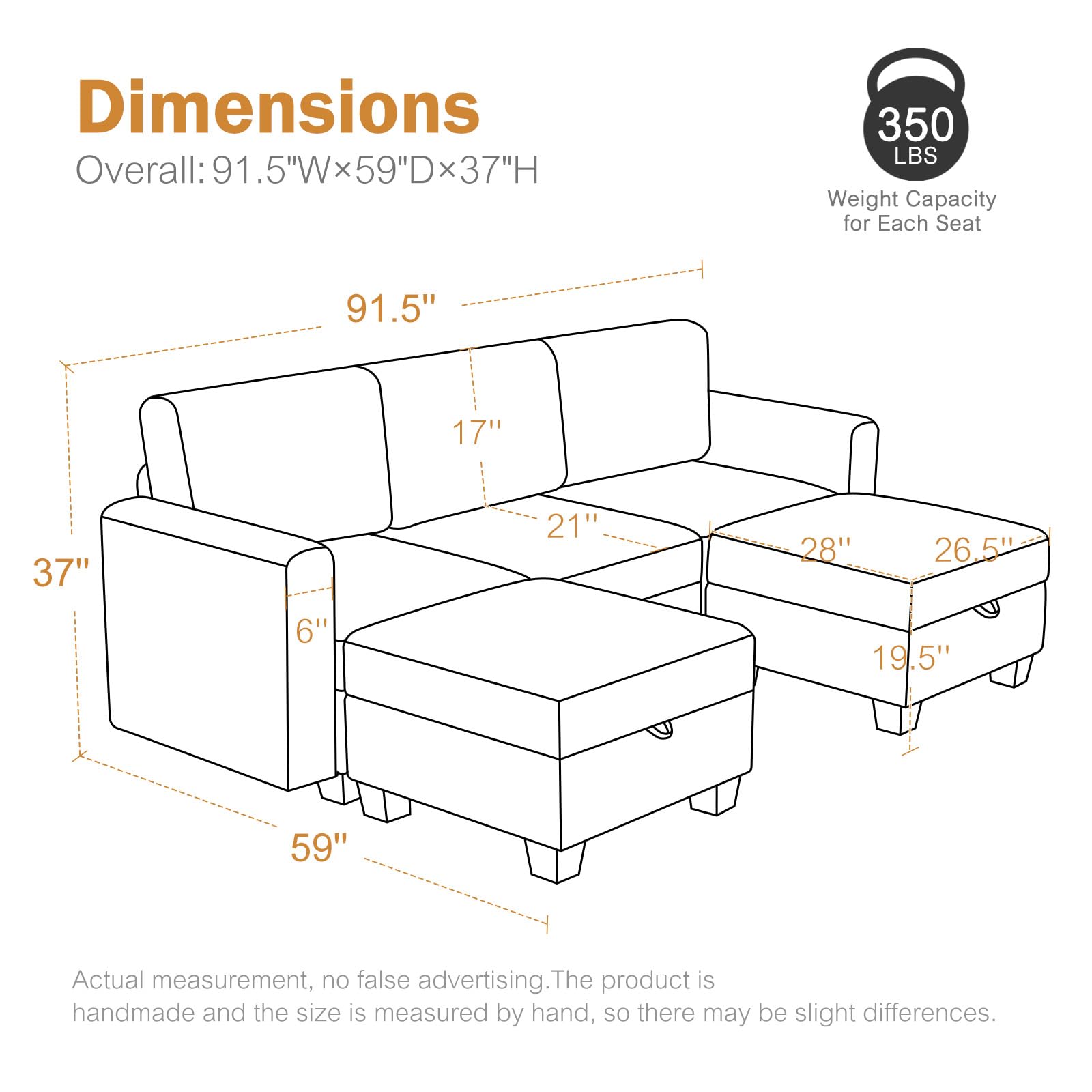 Luxury Modular Sectional Sofa w/Storage Seat, 118" U Shaped with Reversible Chaise EK HOME FURNITURE