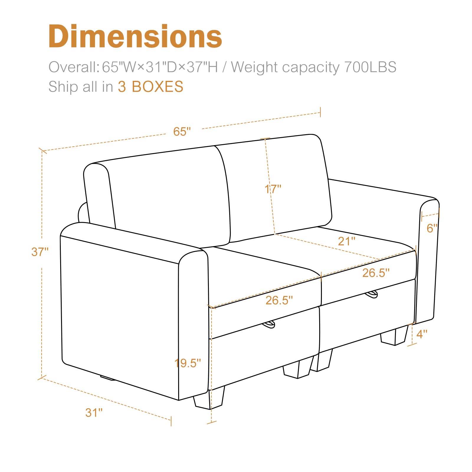 Luxury Modular Sectional Sofa w/Storage Seat, 118" U Shaped with Reversible Chaise EK HOME FURNITURE