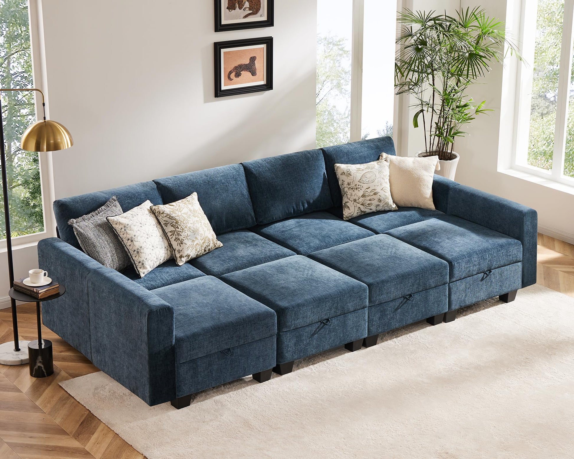 Luxury Modular Sectional Sofa w/Storage Seat, 118" U Shaped with Reversible Chaise EK HOME FURNITURE