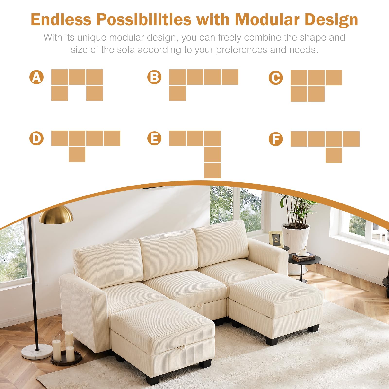 Luxury Modular Sectional Sofa w/Storage Seat, 118" U Shaped with Reversible Chaise EK HOME FURNITURE