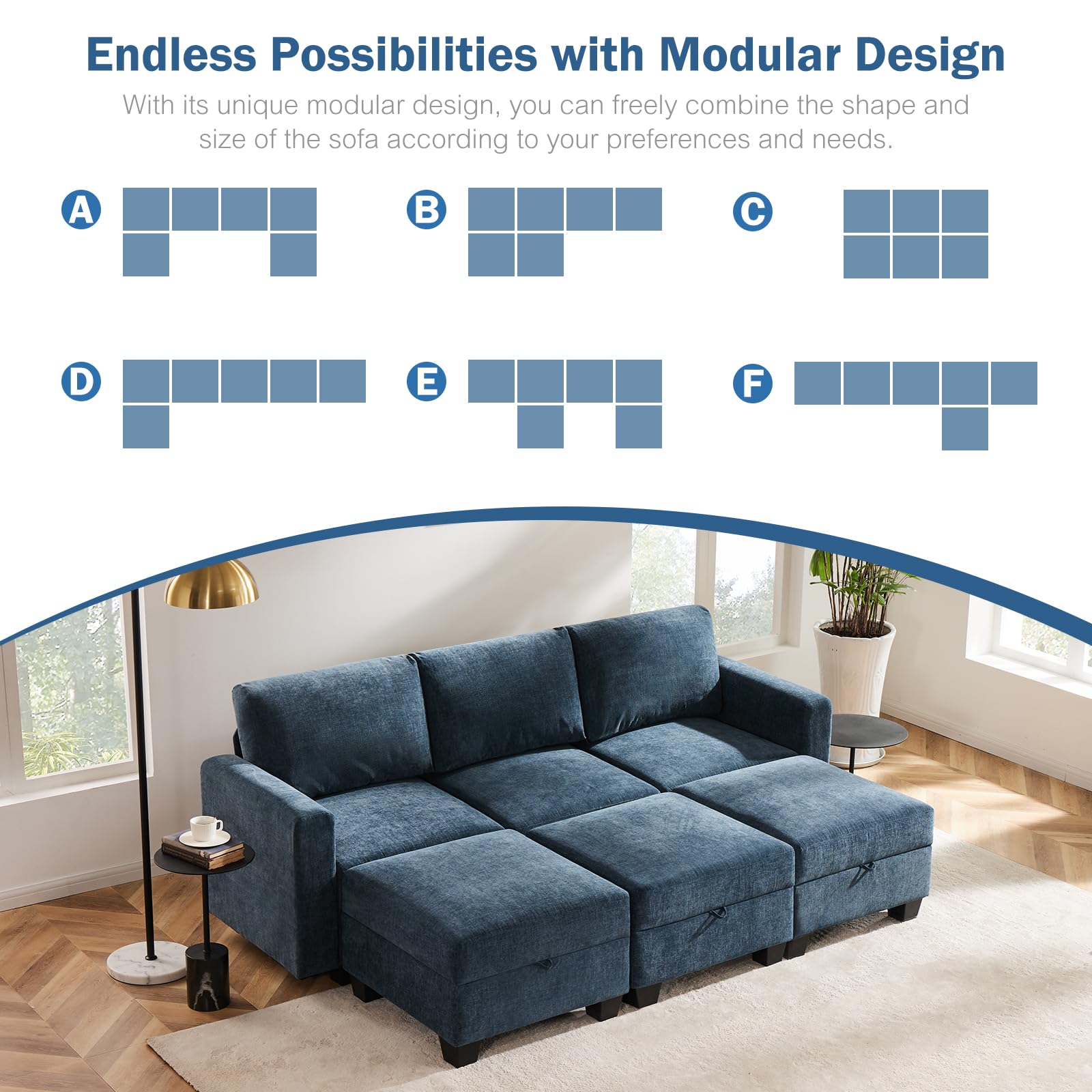 Luxury Modular Sectional Sofa w/Storage Seat, 118" U Shaped with Reversible Chaise EK HOME FURNITURE