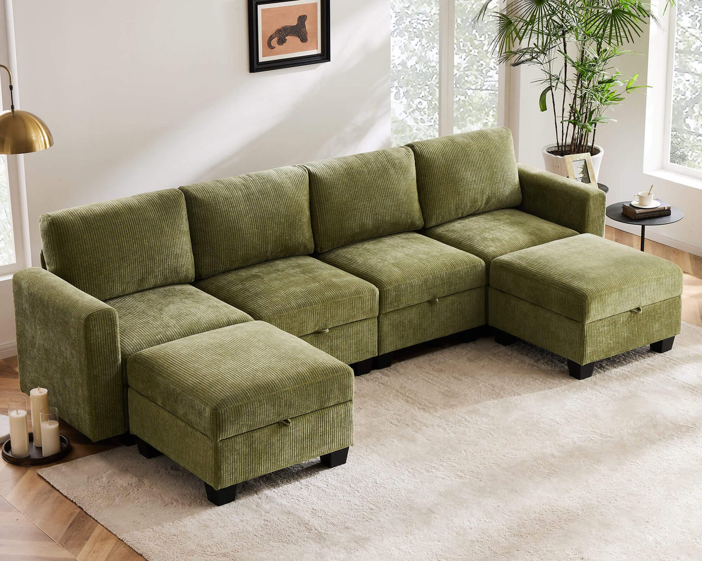 Luxury Modular Sectional Sofa w/Storage Seat, 118" U Shaped with Reversible Chaise EK HOME FURNITURE