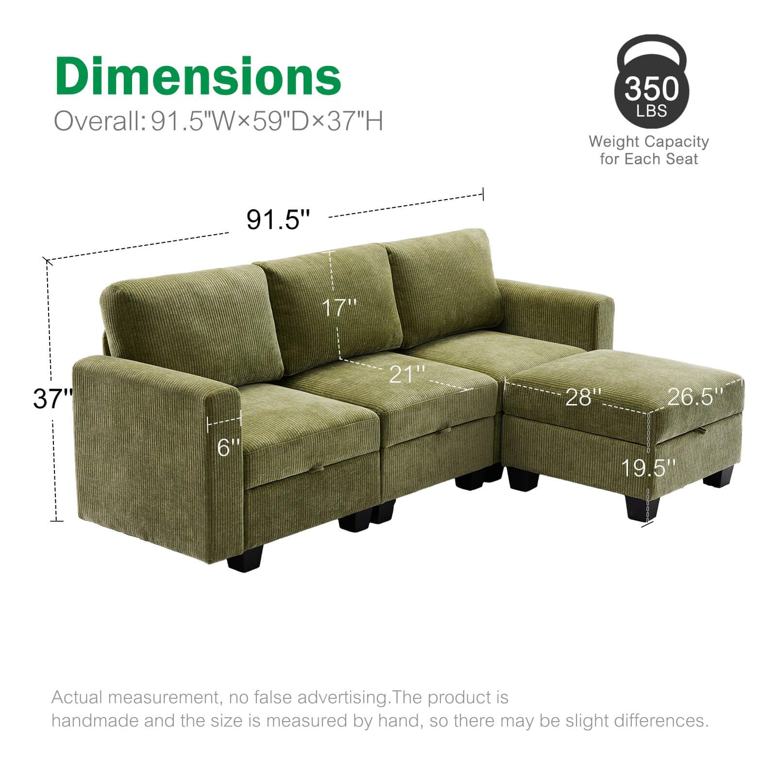 Luxury Modular Sectional Sofa w/Storage Seat, 118" U Shaped with Reversible Chaise EK HOME FURNITURE