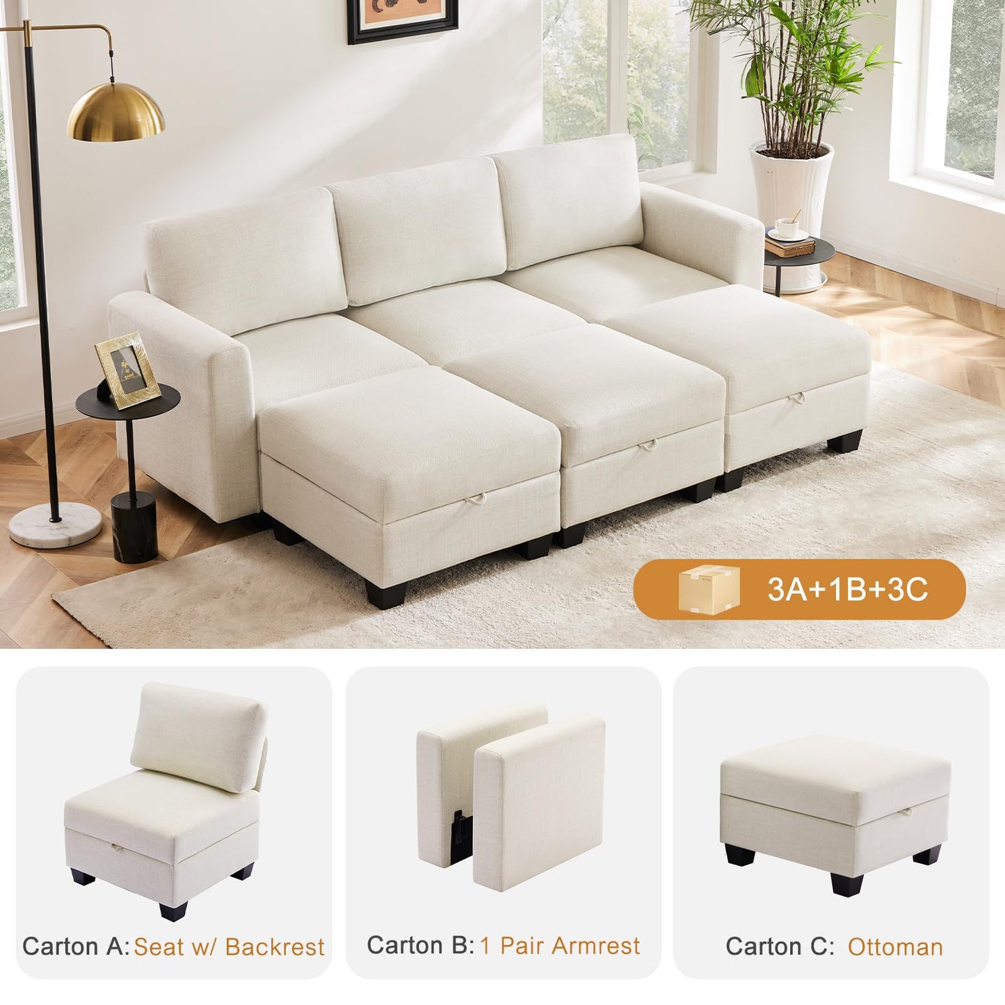 Luxury Modular Sectional Sofa w/Storage Seat, 118" U Shaped with Reversible Chaise EK HOME FURNITURE