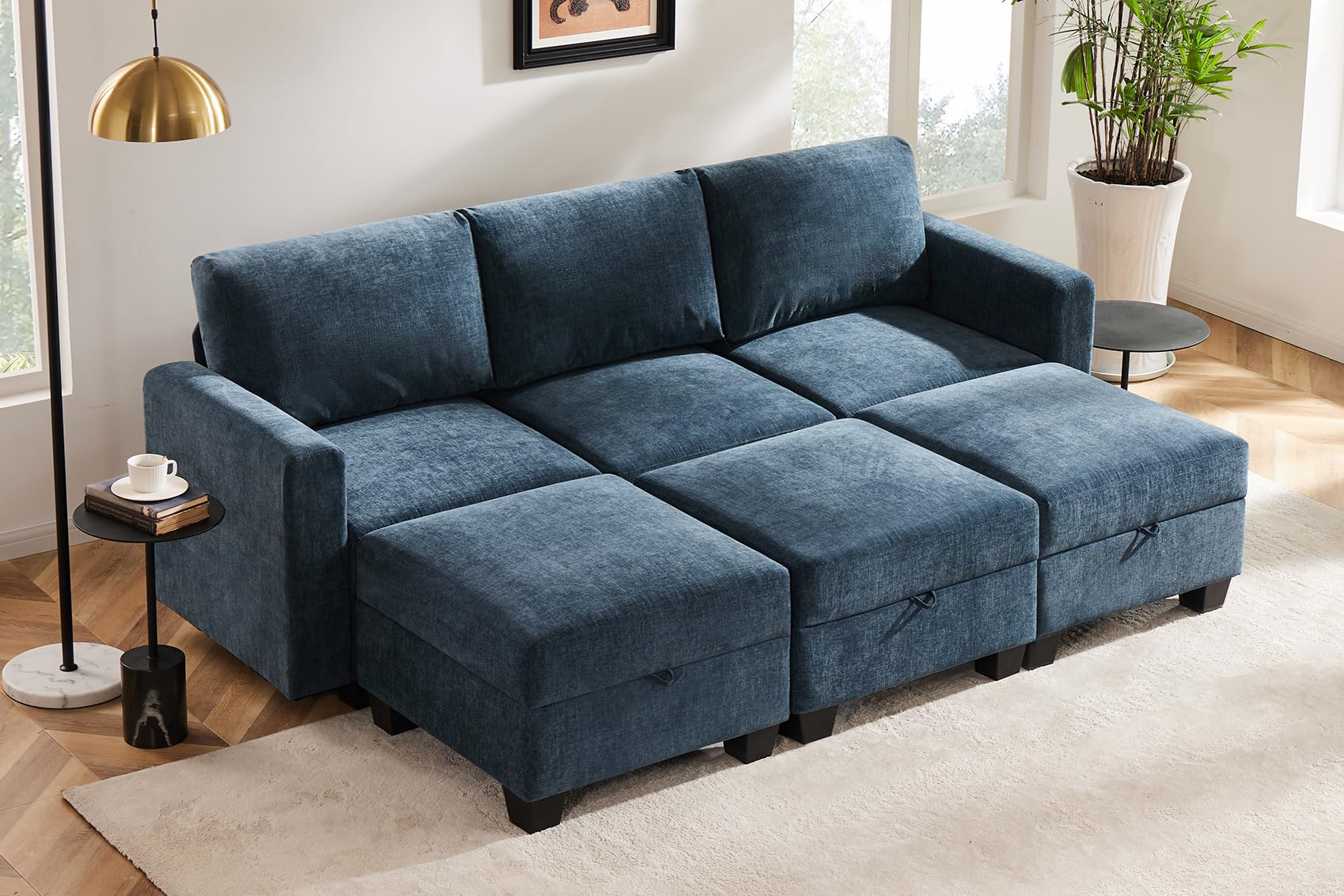 Luxury Modular Sectional Sofa w/Storage Seat, 118" U Shaped with Reversible Chaise EK HOME FURNITURE