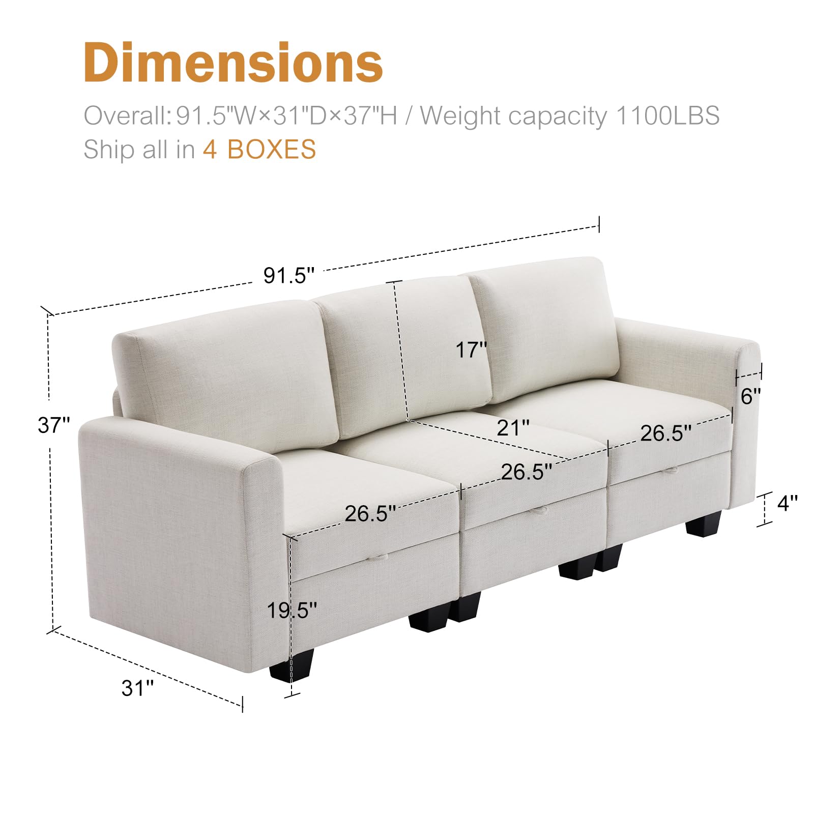 Luxury Modular Sectional Sofa w/Storage Seat, 118" U Shaped with Reversible Chaise EK HOME FURNITURE