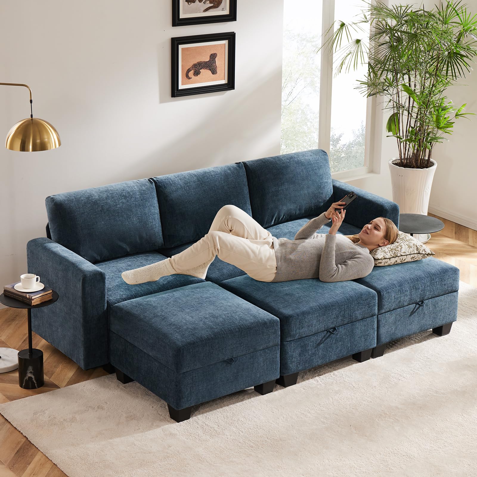 Luxury Modular Sectional Sofa w/Storage Seat, 118" U Shaped with Reversible Chaise EK HOME FURNITURE