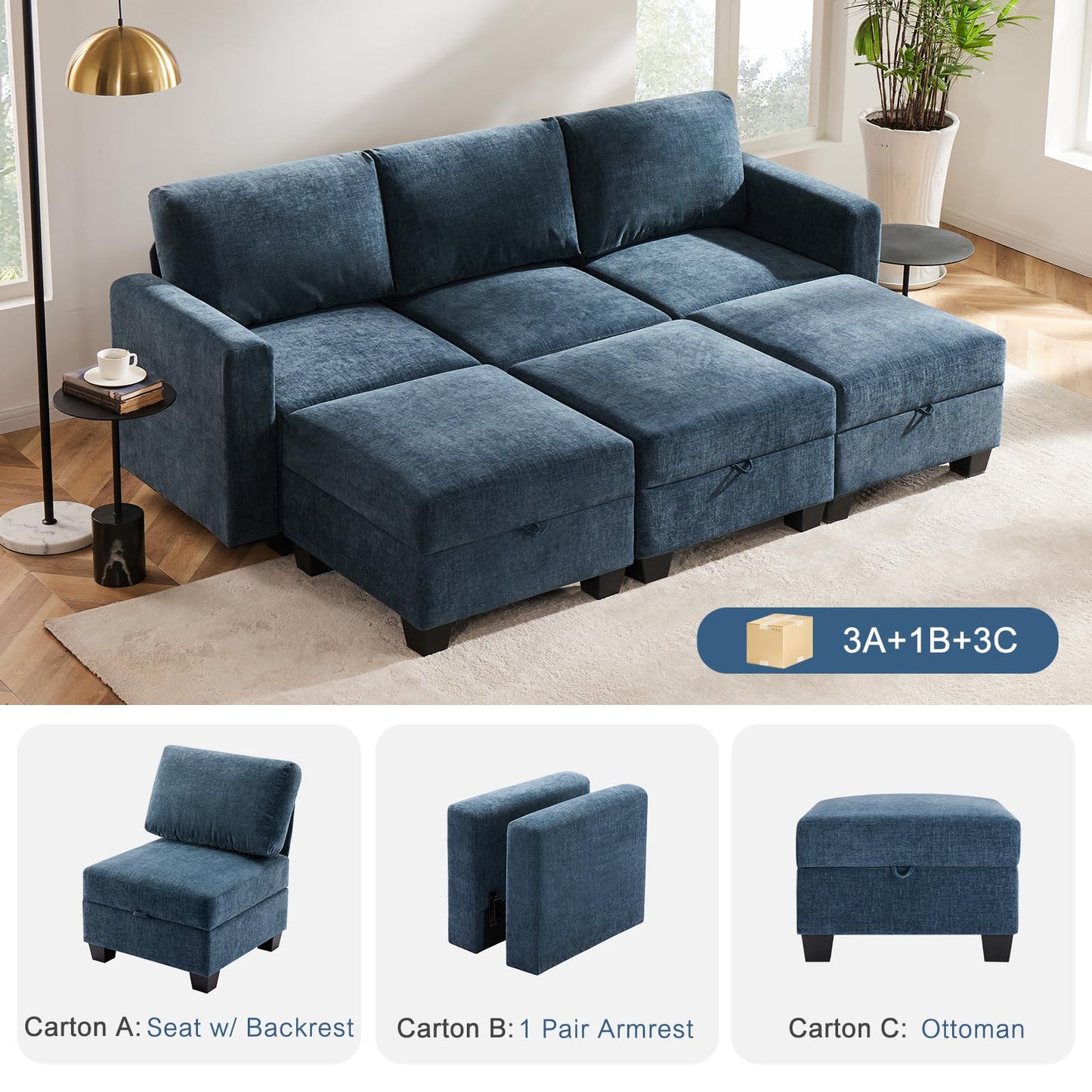 Luxury Modular Sectional Sofa w/Storage Seat, 118" U Shaped with Reversible Chaise EK HOME FURNITURE