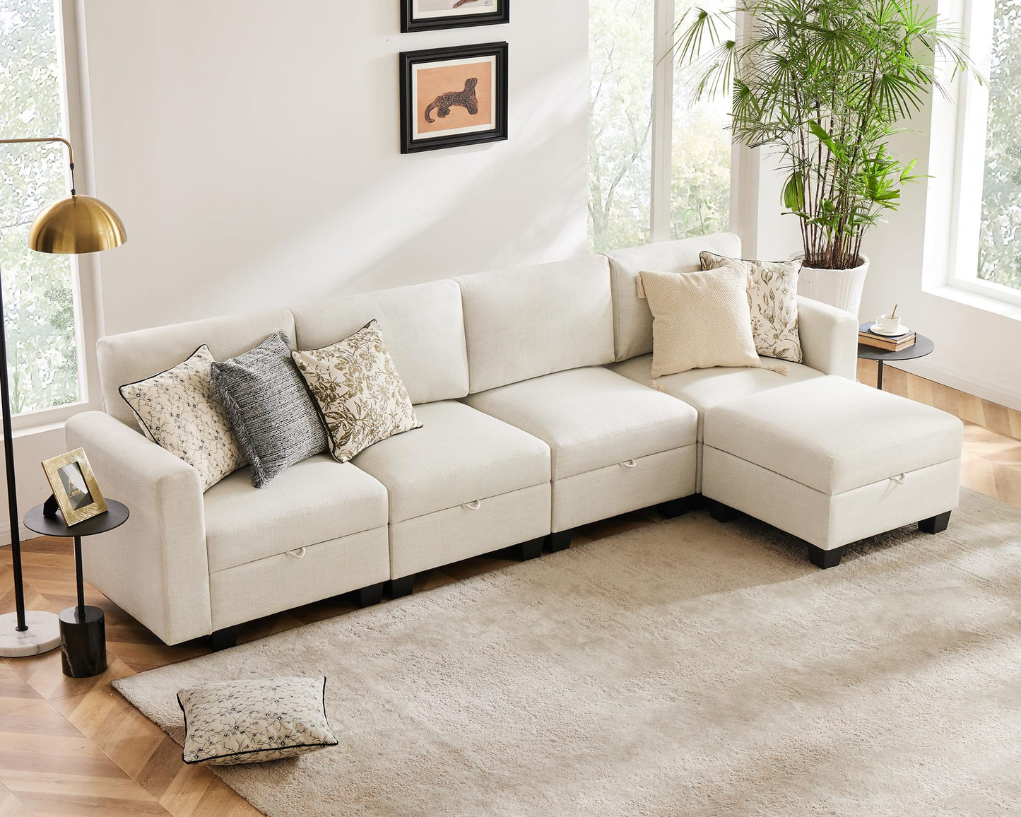 Luxury Modular Sectional Sofa w/Storage Seat, 118" U Shaped with Reversible Chaise EK HOME FURNITURE