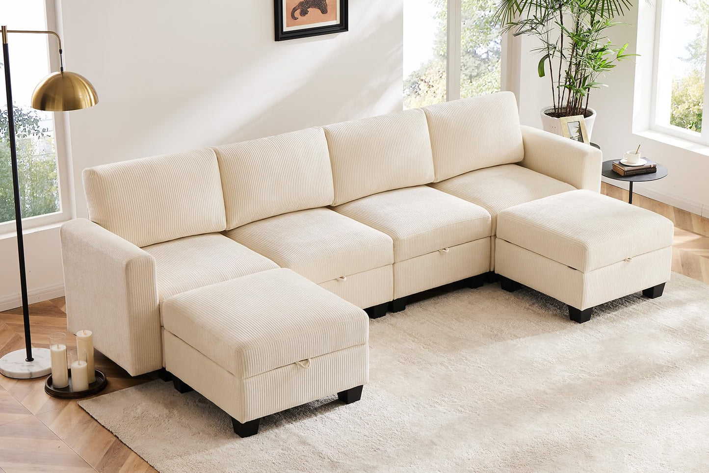 Luxury Modular Sectional Sofa w/Storage Seat, 118" U Shaped with Reversible Chaise EK HOME FURNITURE