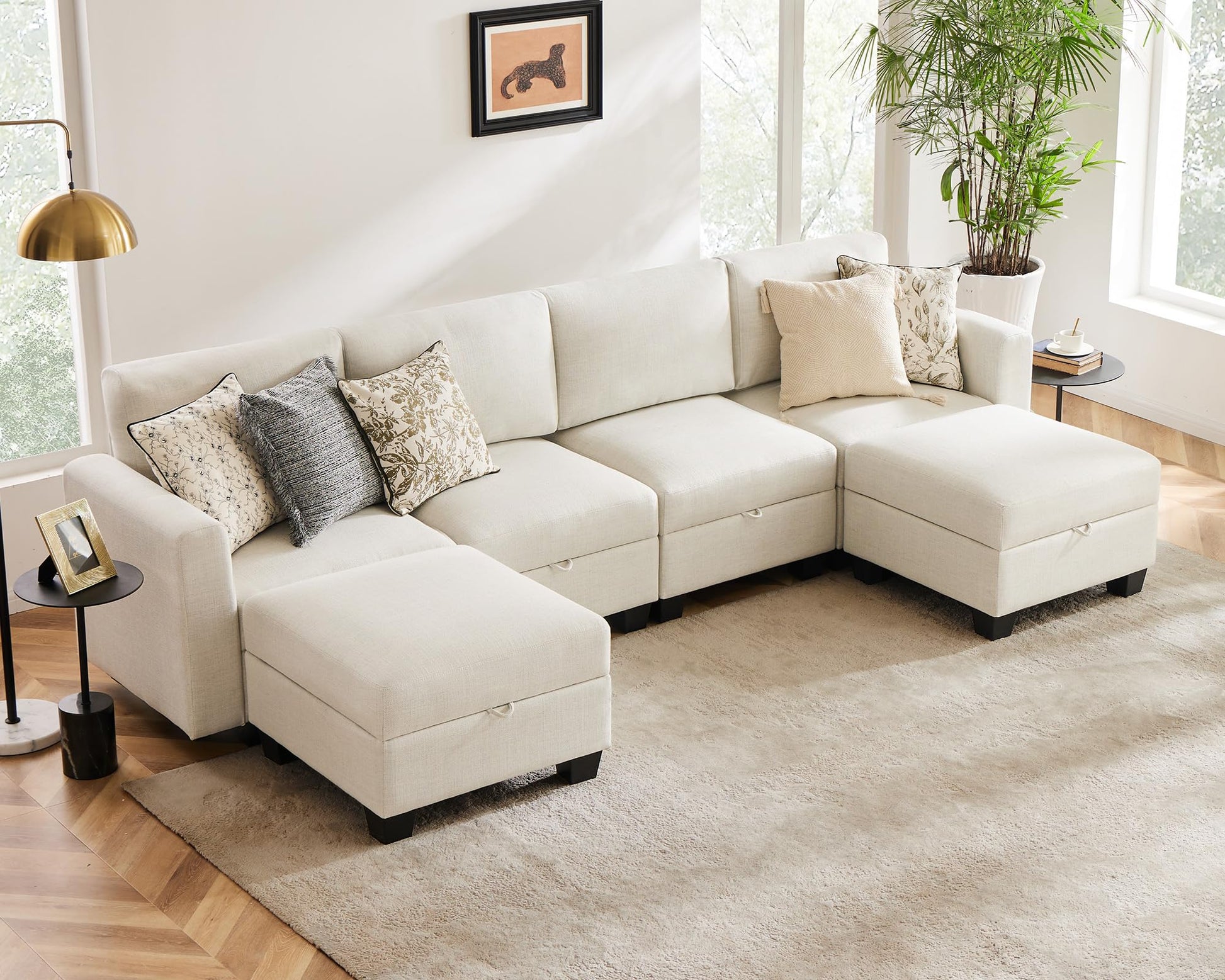 Luxury Modular Sectional Sofa w/Storage Seat, 118" U Shaped with Reversible Chaise EK HOME FURNITURE