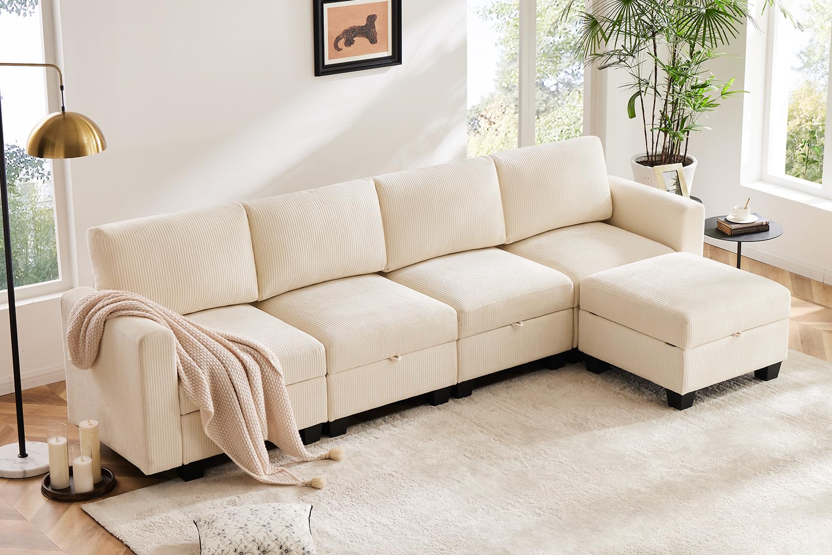 Luxury Modular Sectional Sofa w/Storage Seat, 118" U Shaped with Reversible Chaise EK HOME FURNITURE