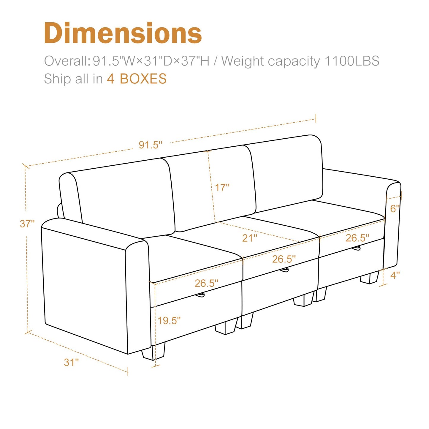 Luxury Modular Sectional Sofa w/Storage Seat, 118" U Shaped with Reversible Chaise EK HOME FURNITURE