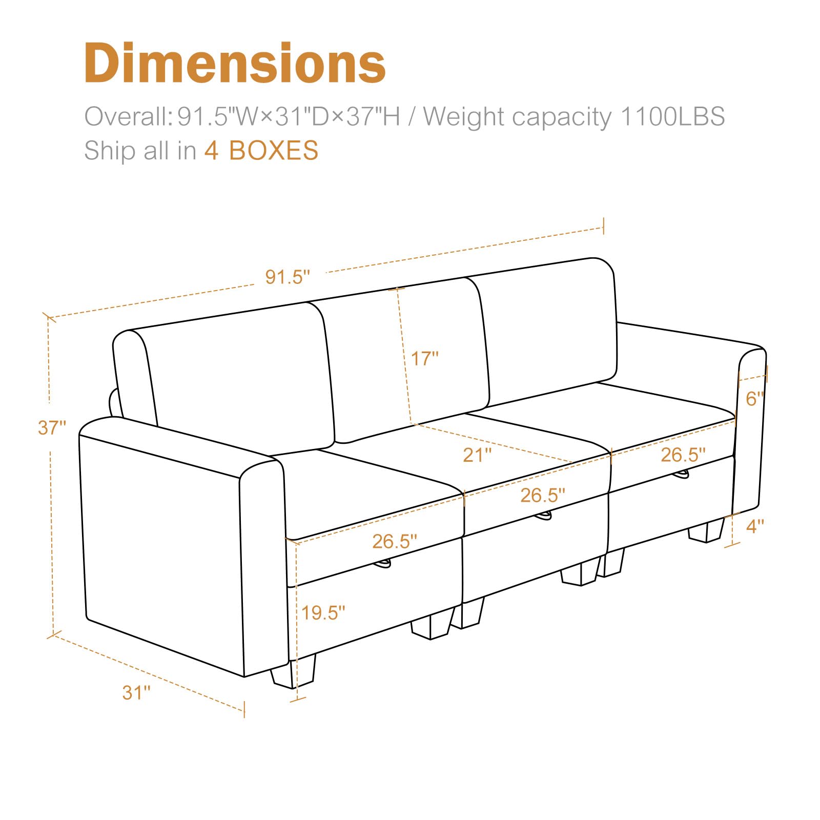 Luxury Modular Sectional Sofa w/Storage Seat, 118" U Shaped with Reversible Chaise EK HOME FURNITURE