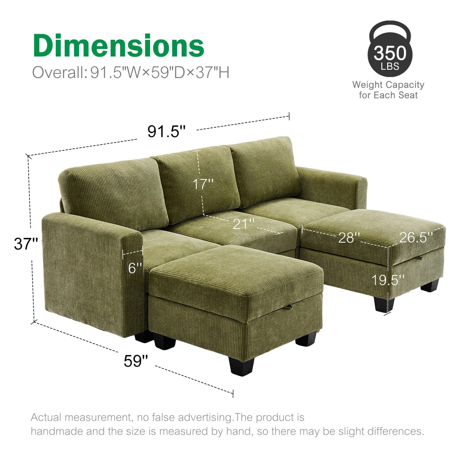 Luxury Modular Sectional Sofa w/Storage Seat, 118" U Shaped with Reversible Chaise EK HOME FURNITURE