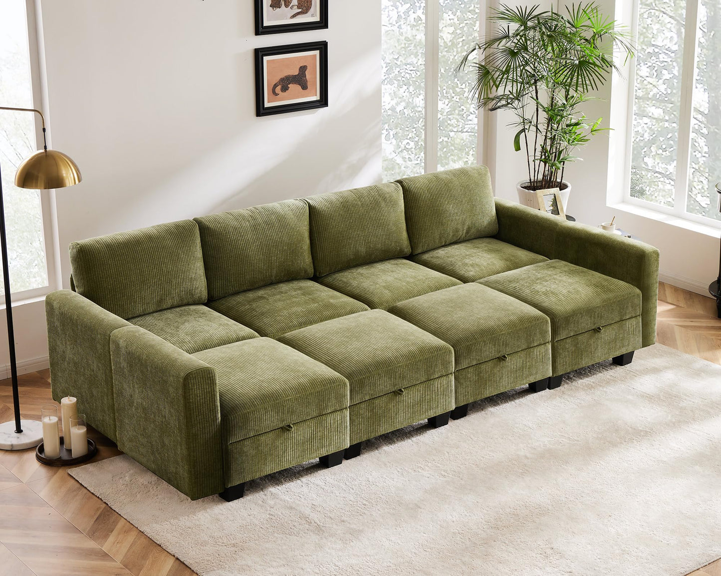 Luxury Modular Sectional Sofa w/Storage Seat, 118" U Shaped with Reversible Chaise EK HOME FURNITURE