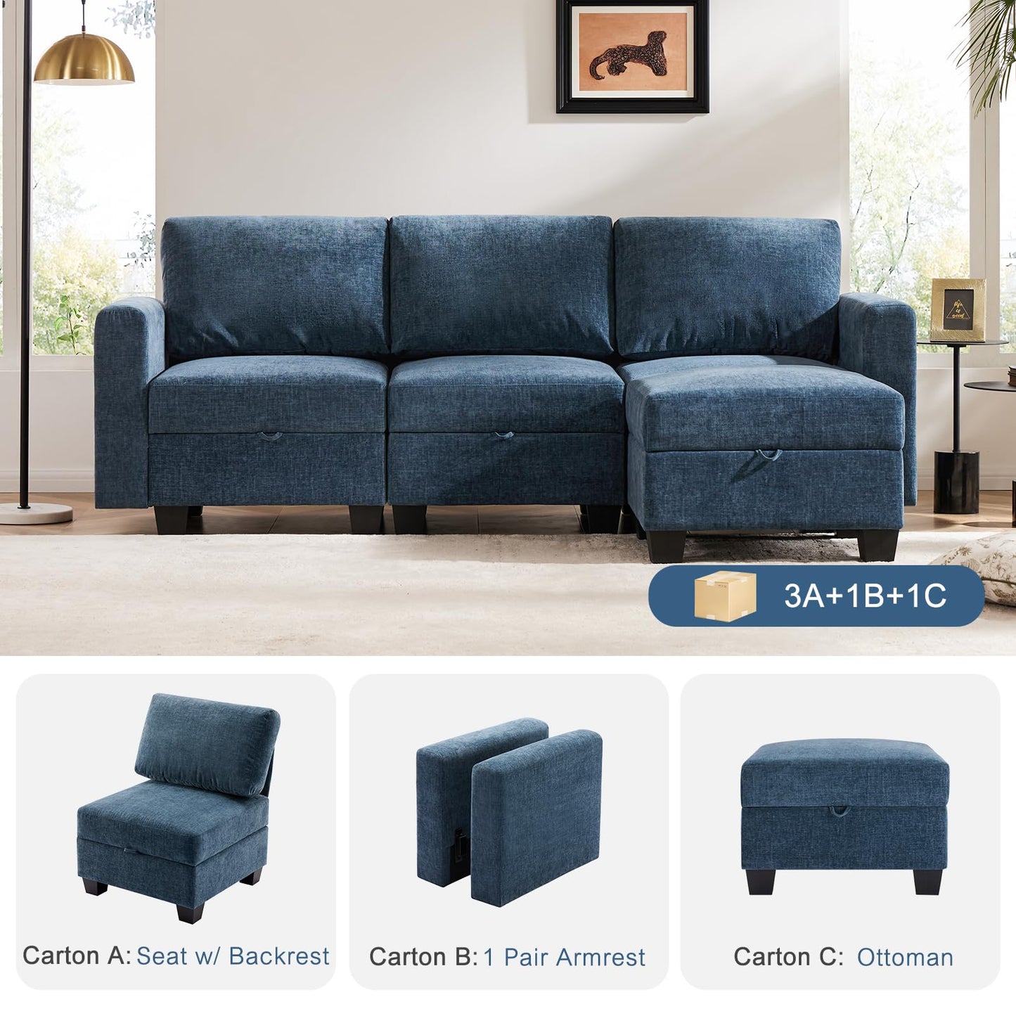 Luxury Modular Sectional Sofa w/Storage Seat, 118" U Shaped with Reversible Chaise EK HOME FURNITURE