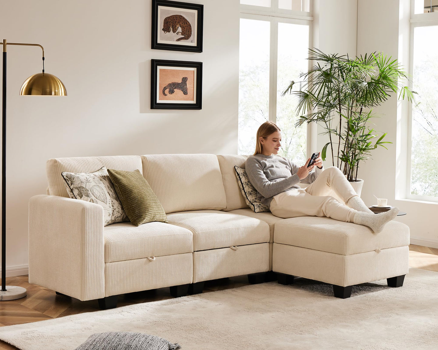 Luxury Modular Sectional Sofa w/Storage Seat, 118" U Shaped with Reversible Chaise EK HOME FURNITURE