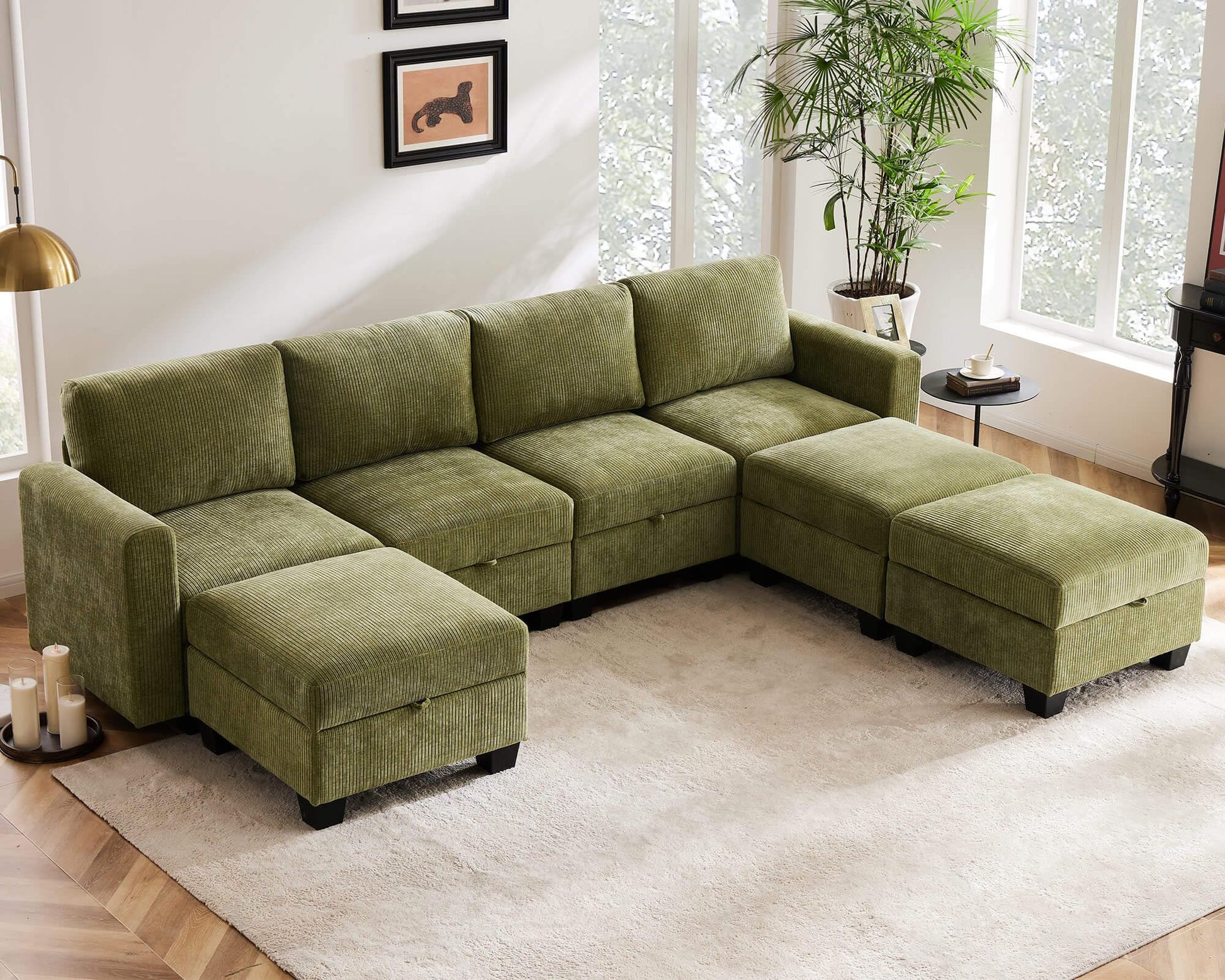 Luxury Modular Sectional Sofa w/Storage Seat, 118" U Shaped with Reversible Chaise EK HOME FURNITURE