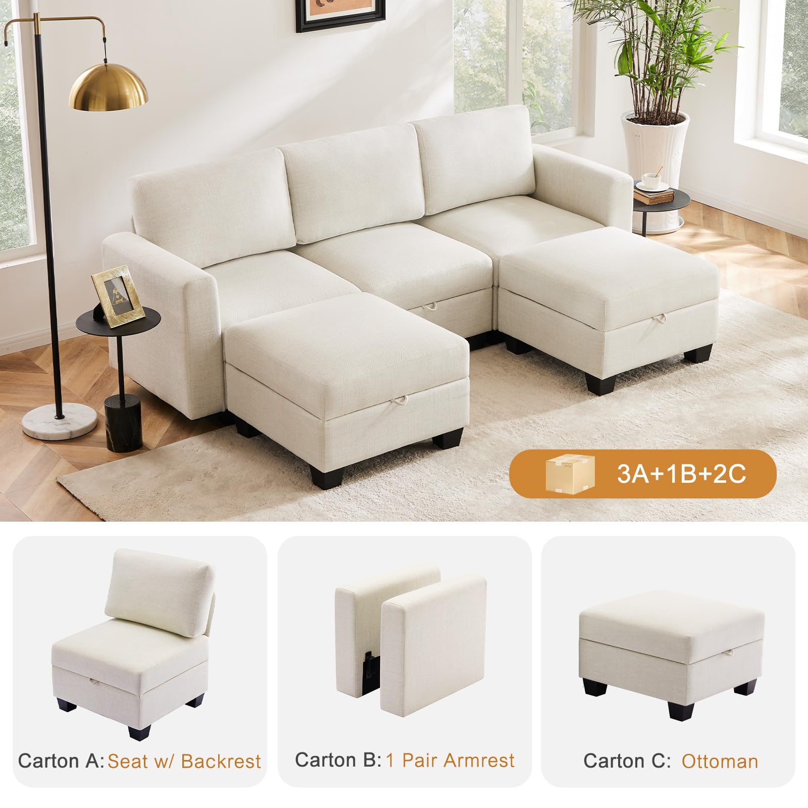 Luxury Modular Sectional Sofa w/Storage Seat, 118" U Shaped with Reversible Chaise EK HOME FURNITURE