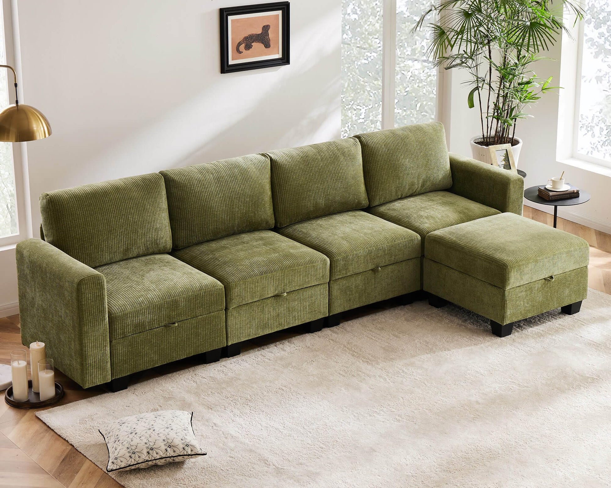 Luxury Modular Sectional Sofa w/Storage Seat, 118" U Shaped with Reversible Chaise EK HOME FURNITURE