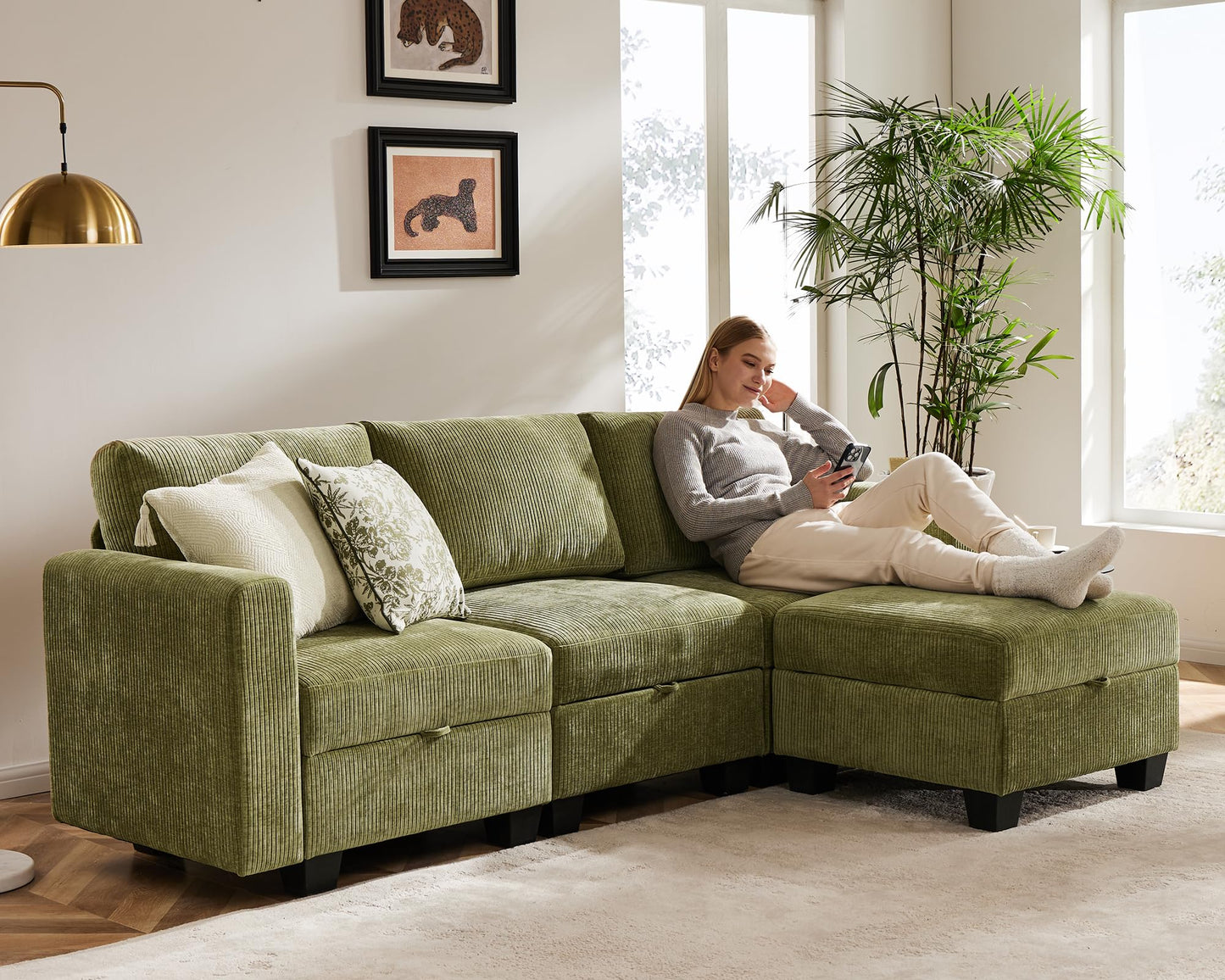 Luxury Modular Sectional Sofa w/Storage Seat, 118" U Shaped with Reversible Chaise EK HOME FURNITURE