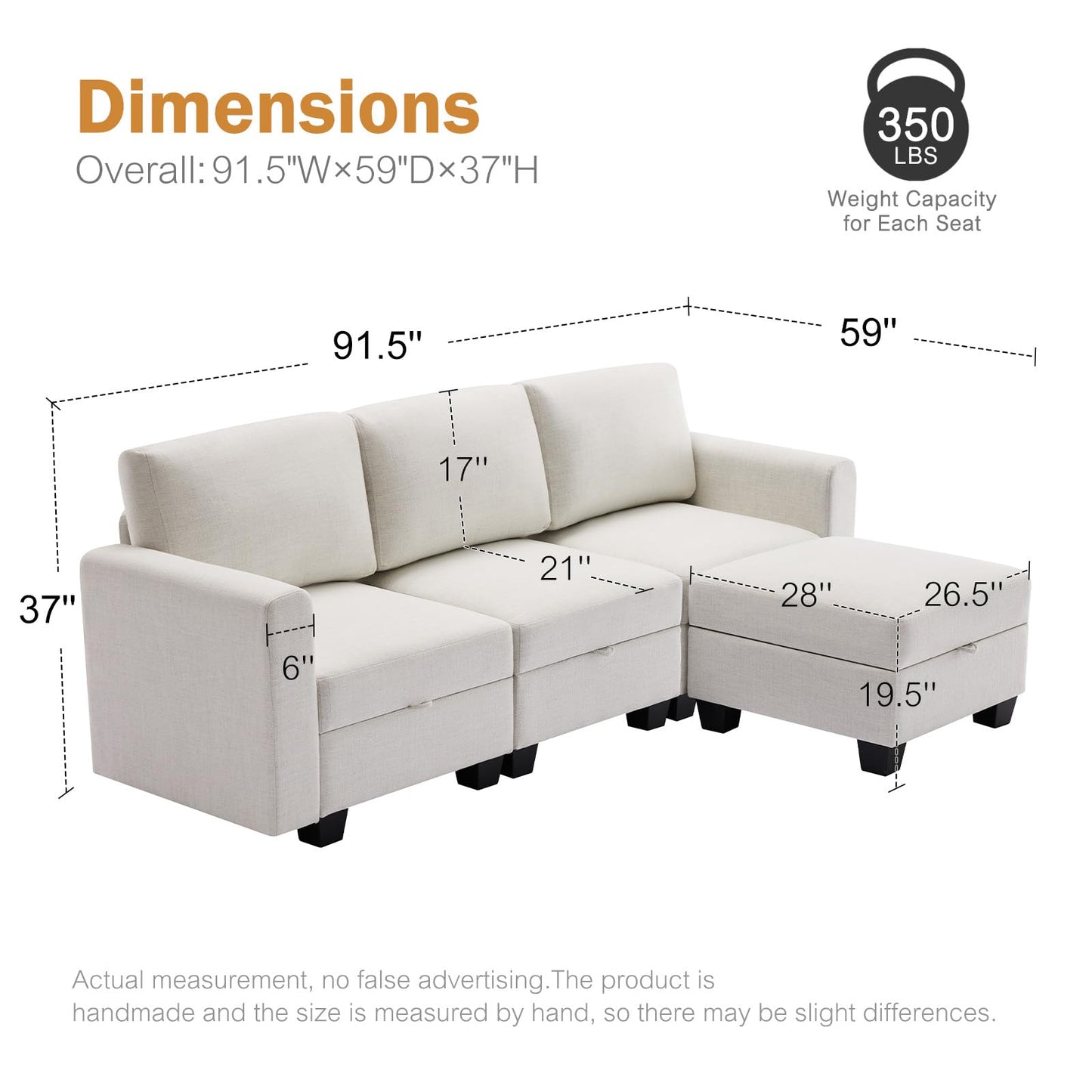 Luxury Modular Sectional Sofa w/Storage Seat, 118" U Shaped with Reversible Chaise EK HOME FURNITURE