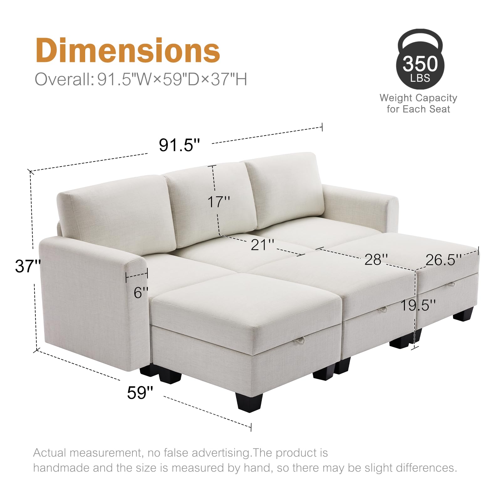 Luxury Modular Sectional Sofa w/Storage Seat, 118" U Shaped with Reversible Chaise EK HOME FURNITURE