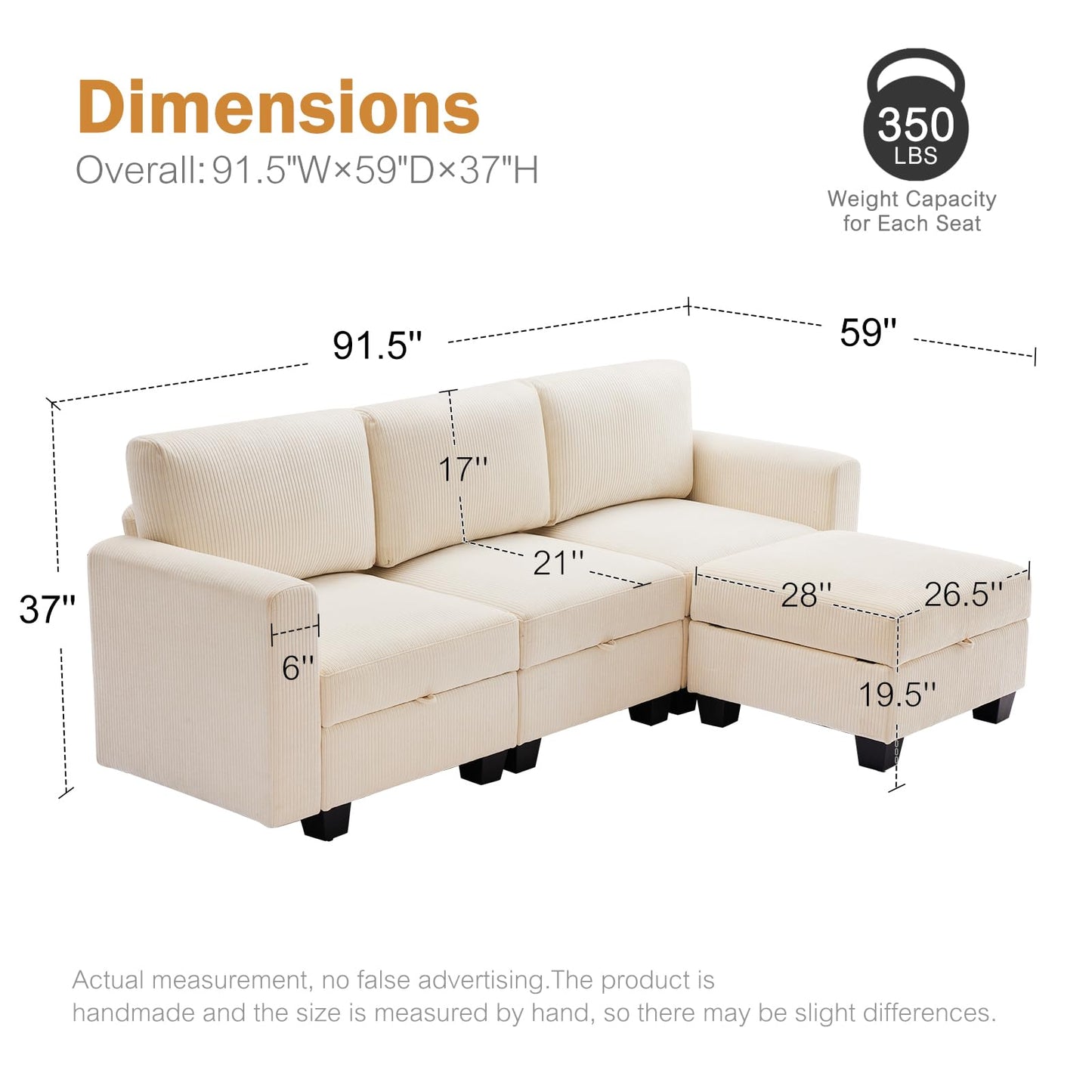 Luxury Modular Sectional Sofa w/Storage Seat, 118" U Shaped with Reversible Chaise EK HOME FURNITURE