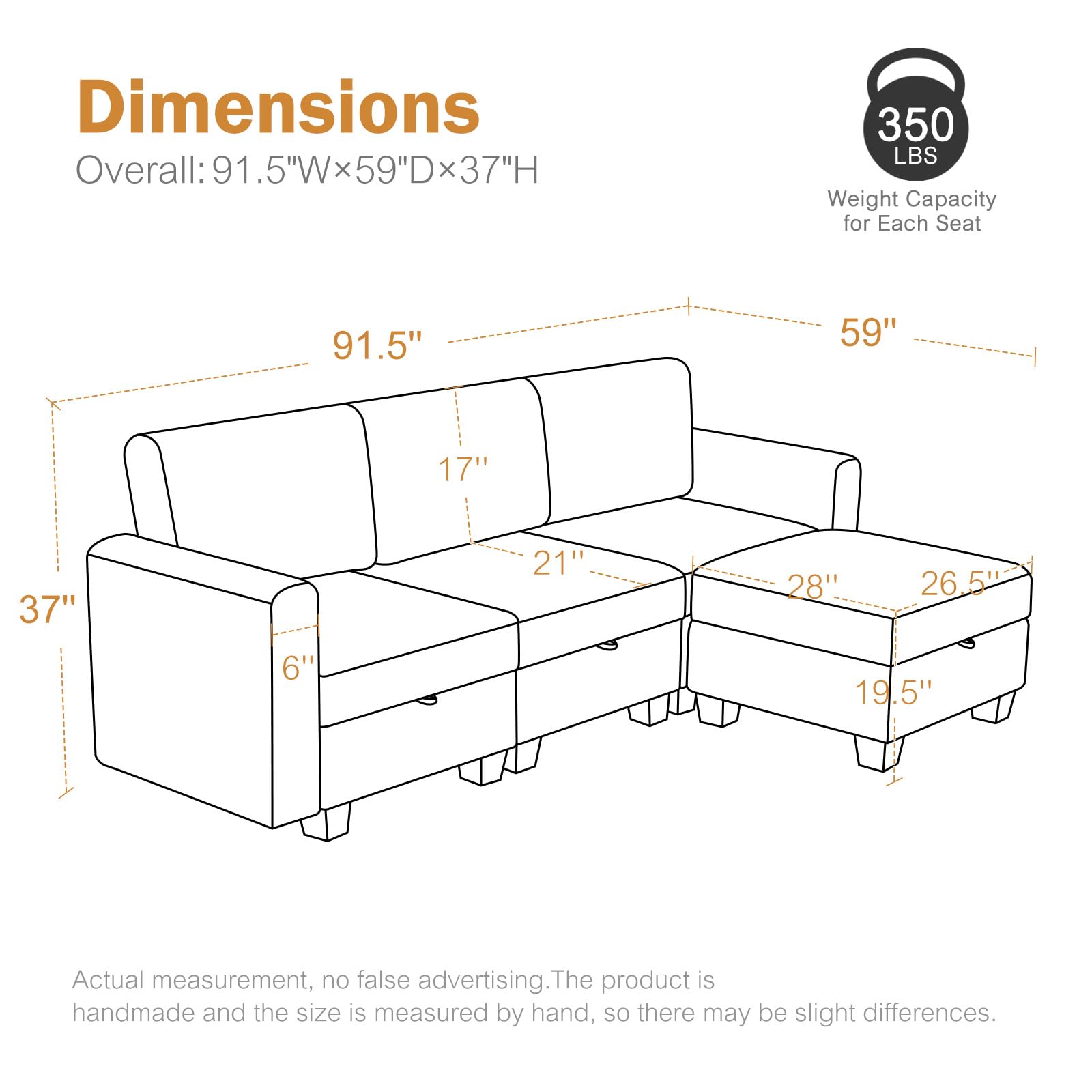 Luxury Modular Sectional Sofa w/Storage Seat, 118" U Shaped with Reversible Chaise EK HOME FURNITURE