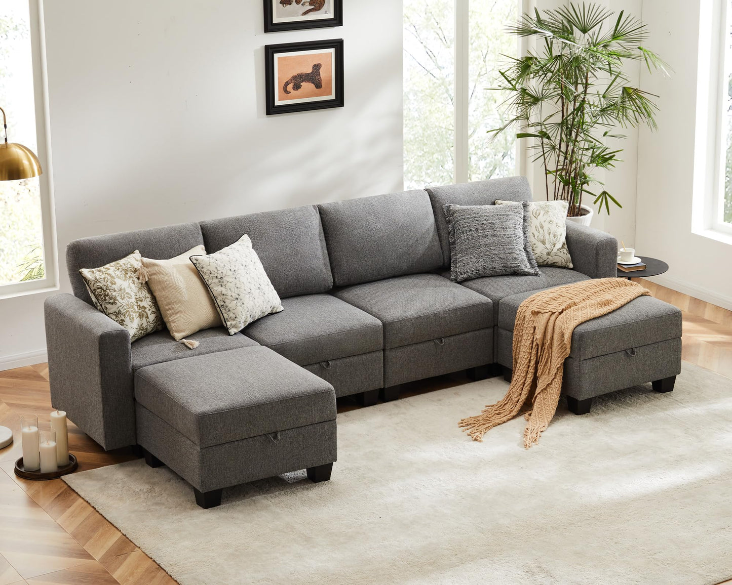 Luxury Modular Sectional Sofa w/Storage Seat, 118" U Shaped with Reversible Chaise EK HOME FURNITURE