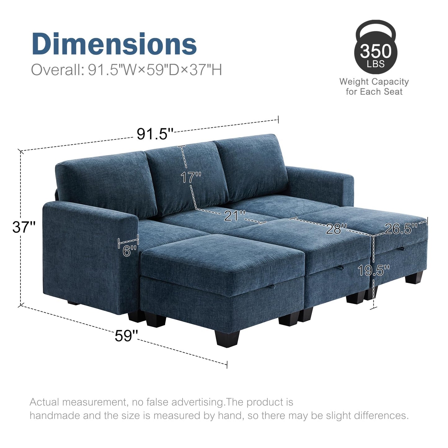 Luxury Modular Sectional Sofa w/Storage Seat, 118" U Shaped with Reversible Chaise EK HOME FURNITURE