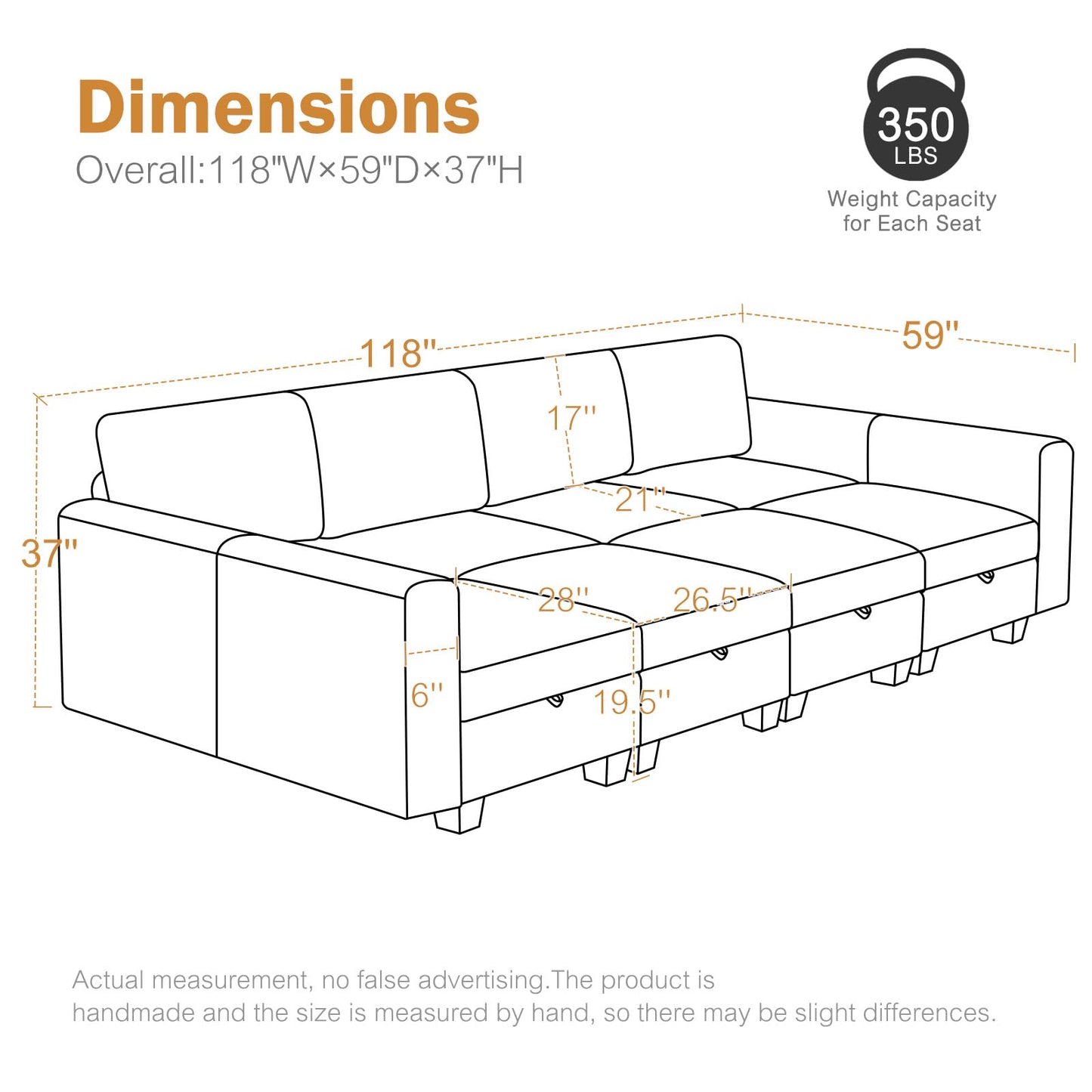 Luxury Modular Sectional Sofa w/Storage Seat, 118" U Shaped with Reversible Chaise EK HOME FURNITURE