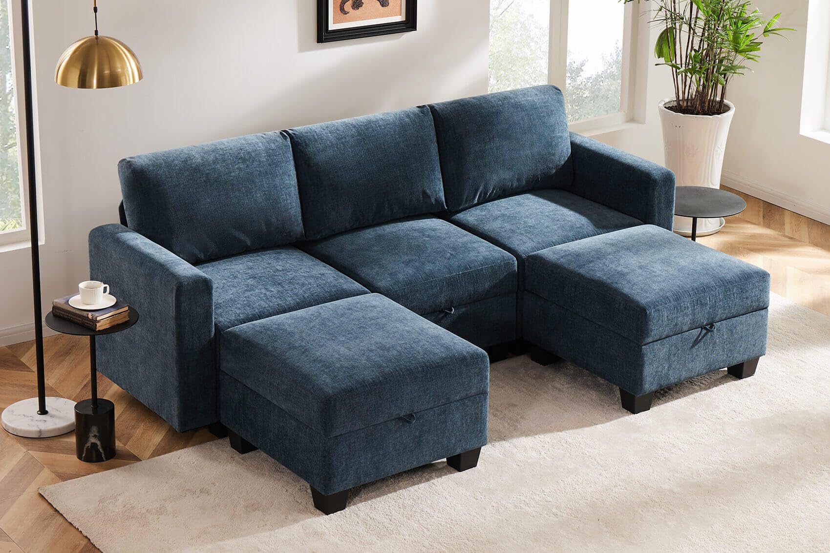 Luxury Modular Sectional Sofa w/Storage Seat, 118" U Shaped with Reversible Chaise EK HOME FURNITURE