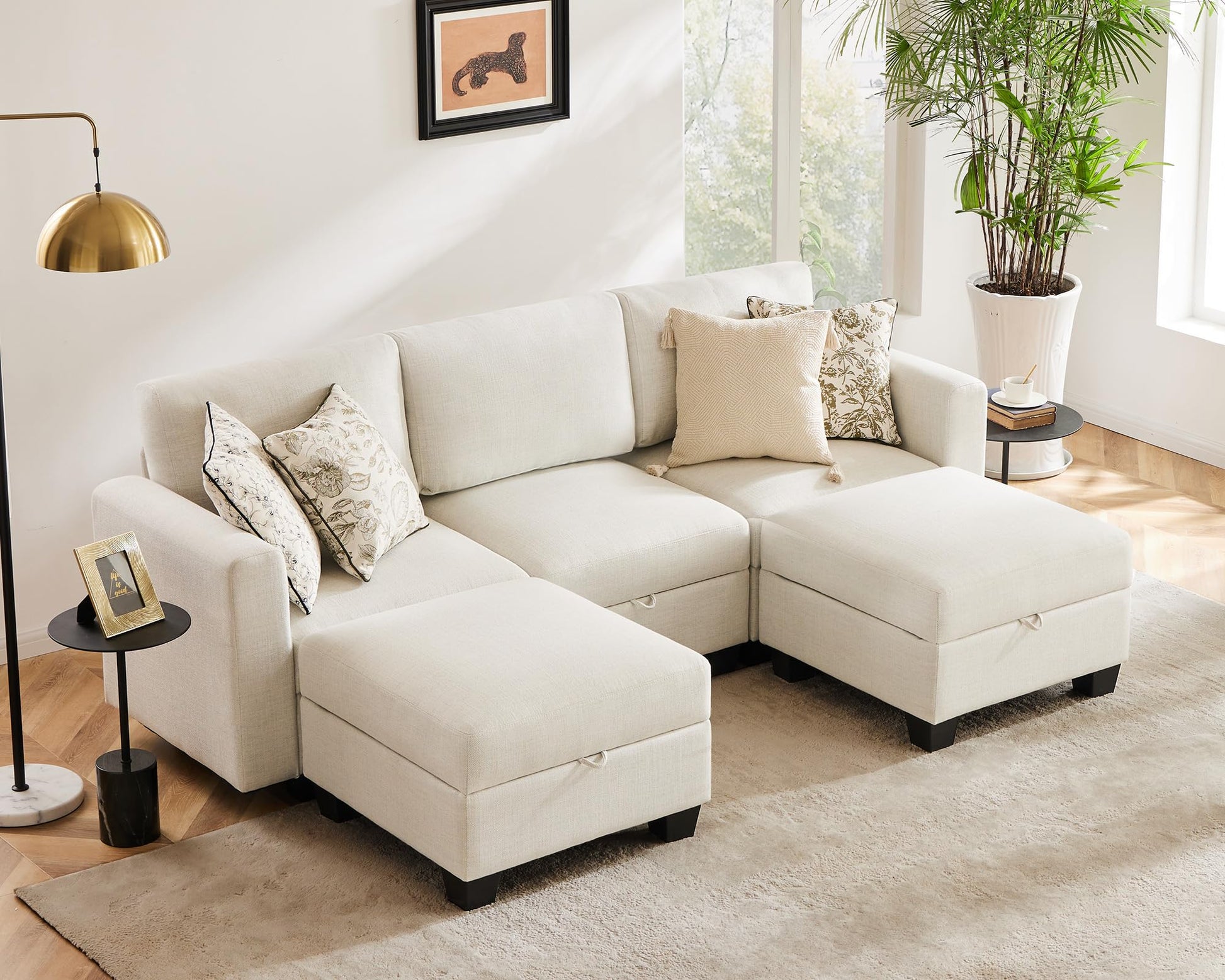 Luxury Modular Sectional Sofa w/Storage Seat, 118" U Shaped with Reversible Chaise EK HOME FURNITURE