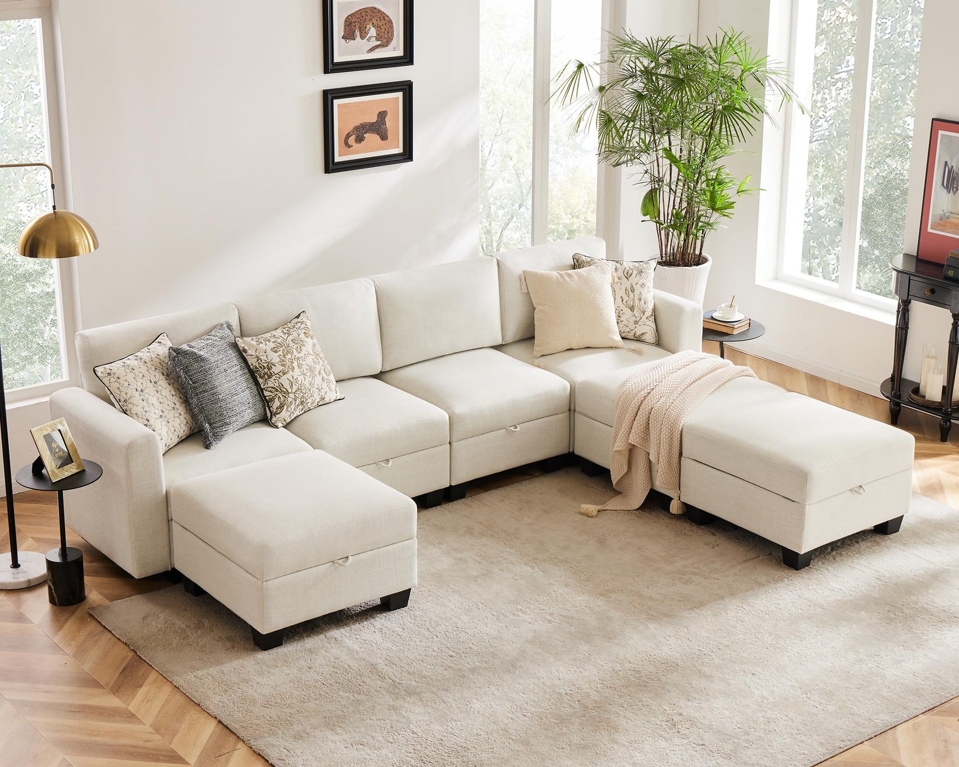 Luxury Modular Sectional Sofa w/Storage Seat, 118" U Shaped with Reversible Chaise EK HOME FURNITURE