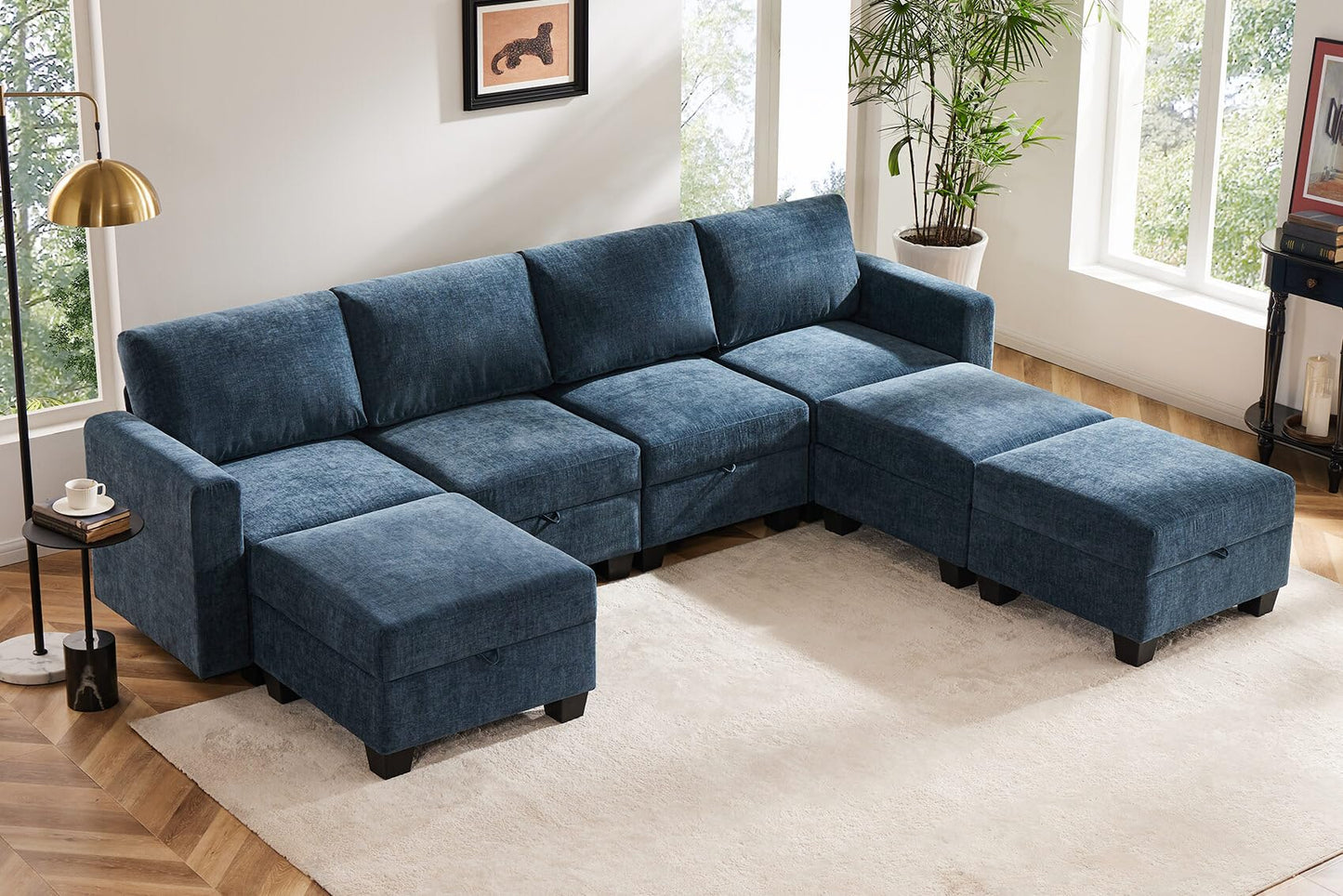 Luxury Modular Sectional Sofa w/Storage Seat, 118" U Shaped with Reversible Chaise EK HOME FURNITURE