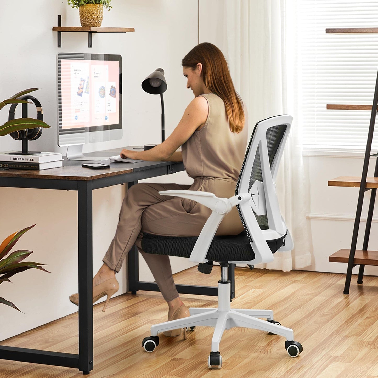 Mesh Office Desk with Adjustable Lumbar Support EK HOME FURNITURE