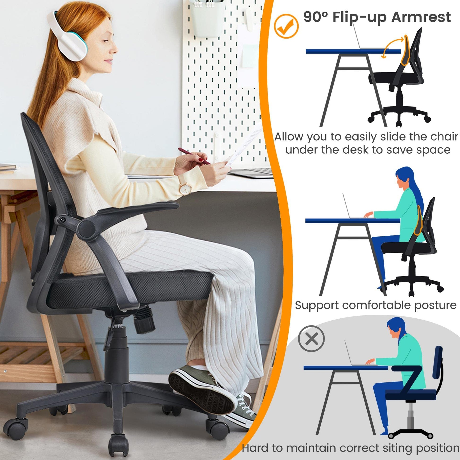 Mesh Office Desk with Adjustable Lumbar Support EK HOME FURNITURE