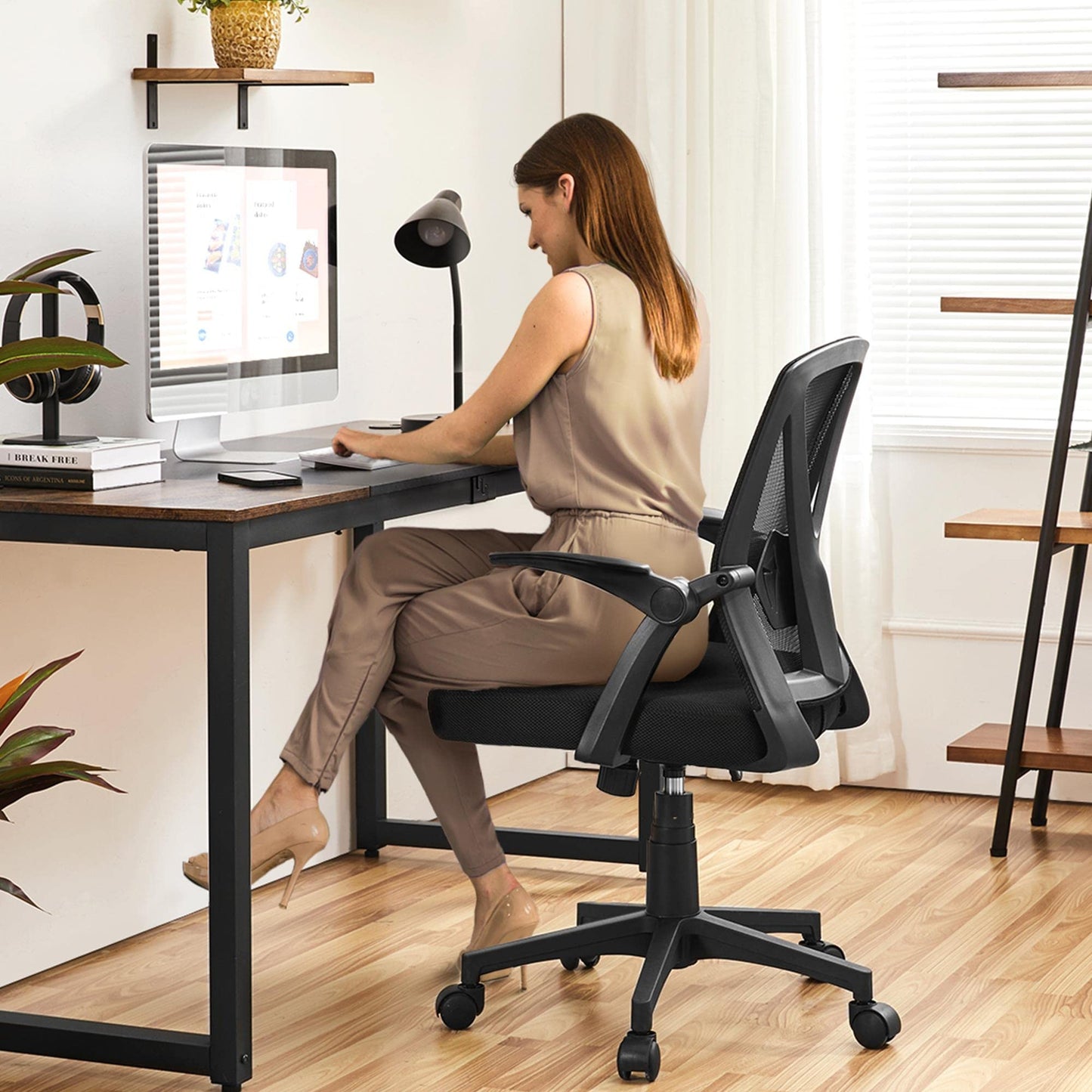 Mesh Office Desk with Adjustable Lumbar Support EK HOME FURNITURE