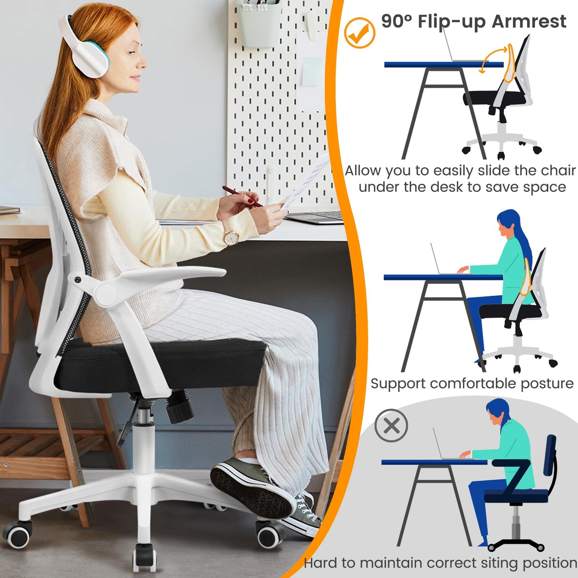 Mesh Office Desk with Adjustable Lumbar Support EK HOME FURNITURE