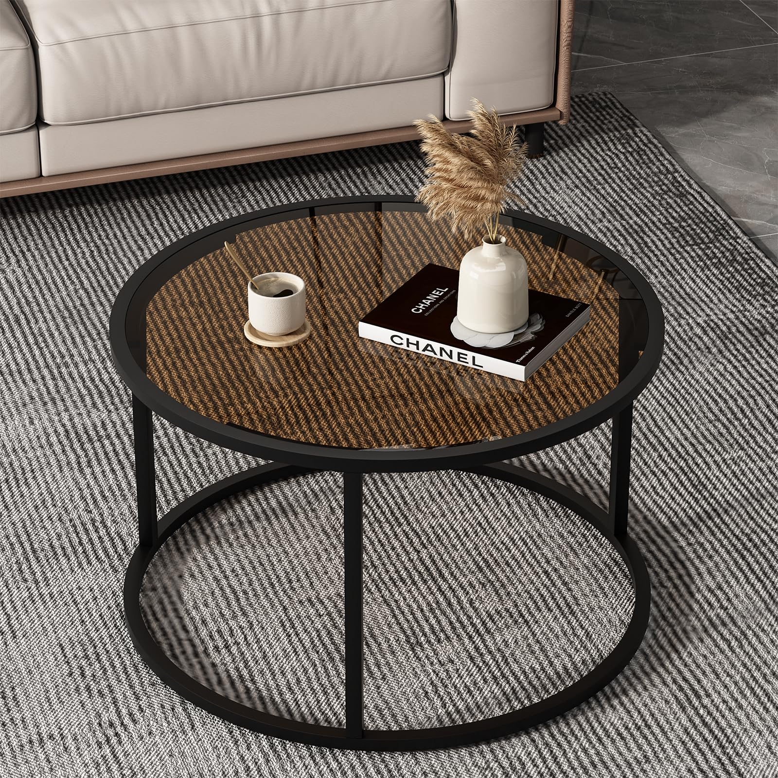 Minimalist Coffee Table Sofa Side Tea Table for Living Room, Tempered Glass-top EK HOME FURNITURE