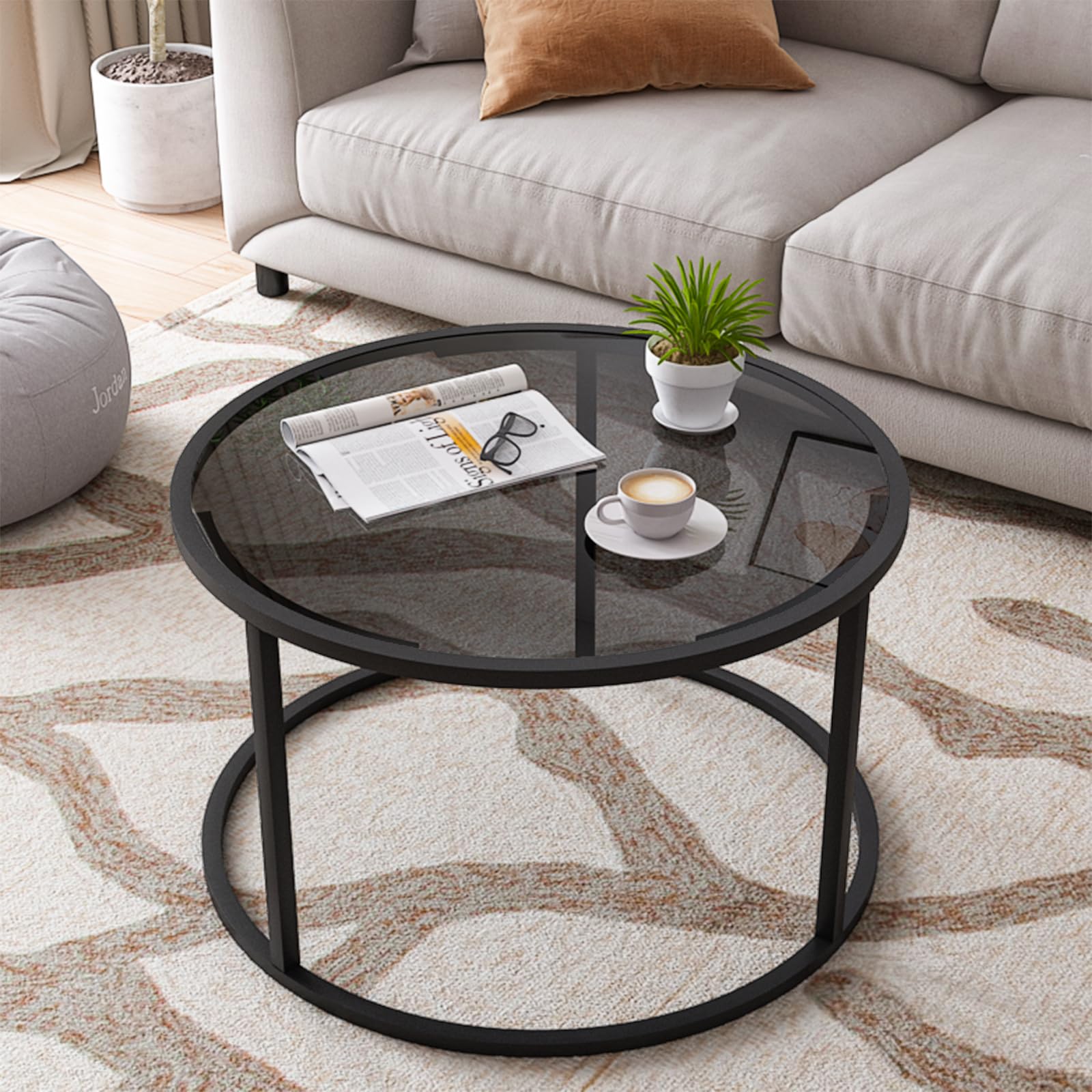 Minimalist Coffee Table Sofa Side Tea Table for Living Room, Tempered Glass-top EK HOME FURNITURE