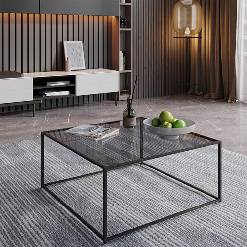 Minimalist Coffee Table Sofa Side Tea Table for Living Room, Tempered Glass-top EK HOME FURNITURE