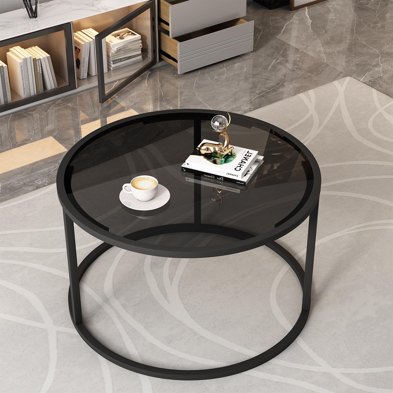 Minimalist Coffee Table Sofa Side Tea Table for Living Room, Tempered Glass-top EK HOME FURNITURE