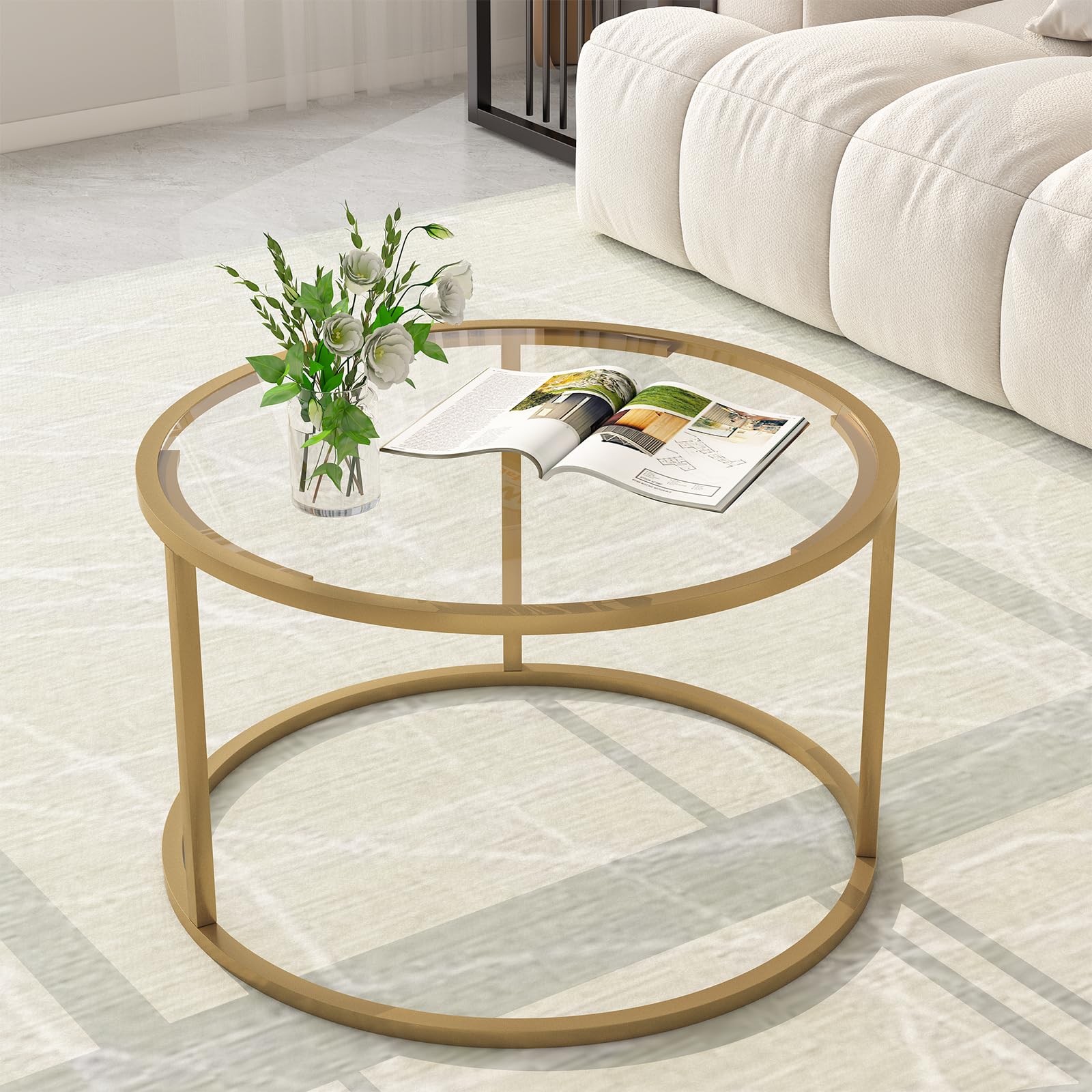 Minimalist Coffee Table Sofa Side Tea Table for Living Room, Tempered Glass-top EK HOME FURNITURE