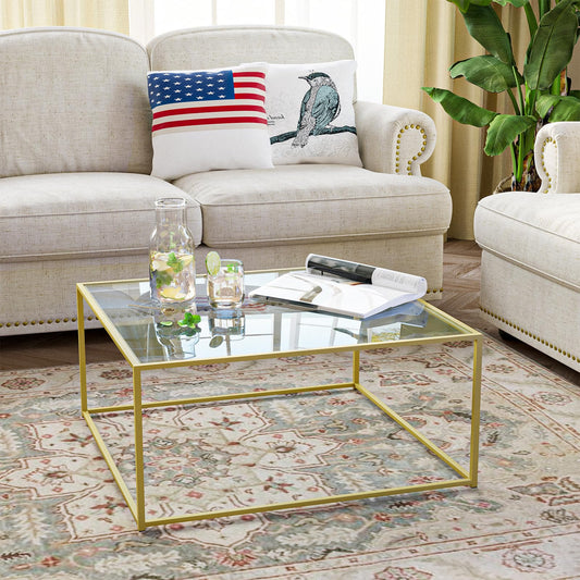 Minimalist Coffee Table Sofa Side Tea Table for Living Room, Tempered Glass-top EK HOME FURNITURE