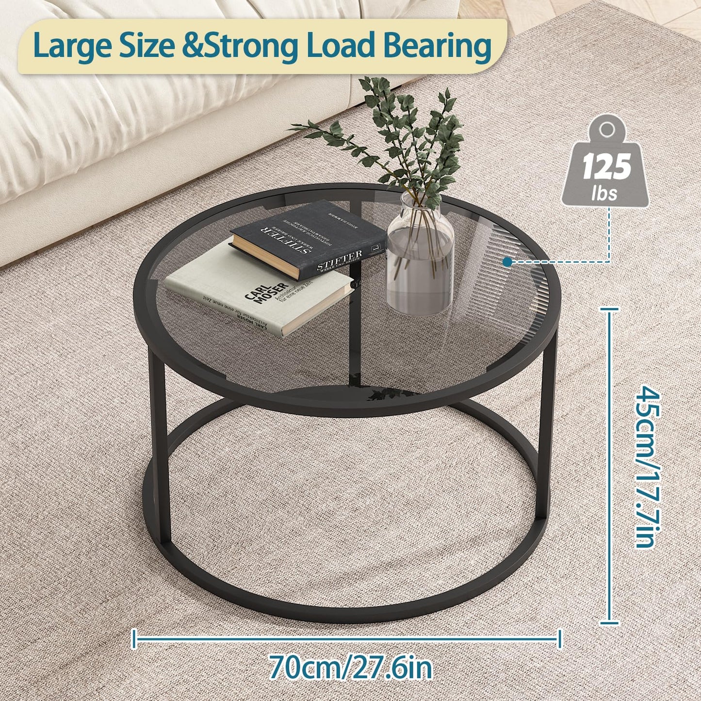 Minimalist Coffee Table Sofa Side Tea Table for Living Room, Tempered Glass-top EK HOME FURNITURE